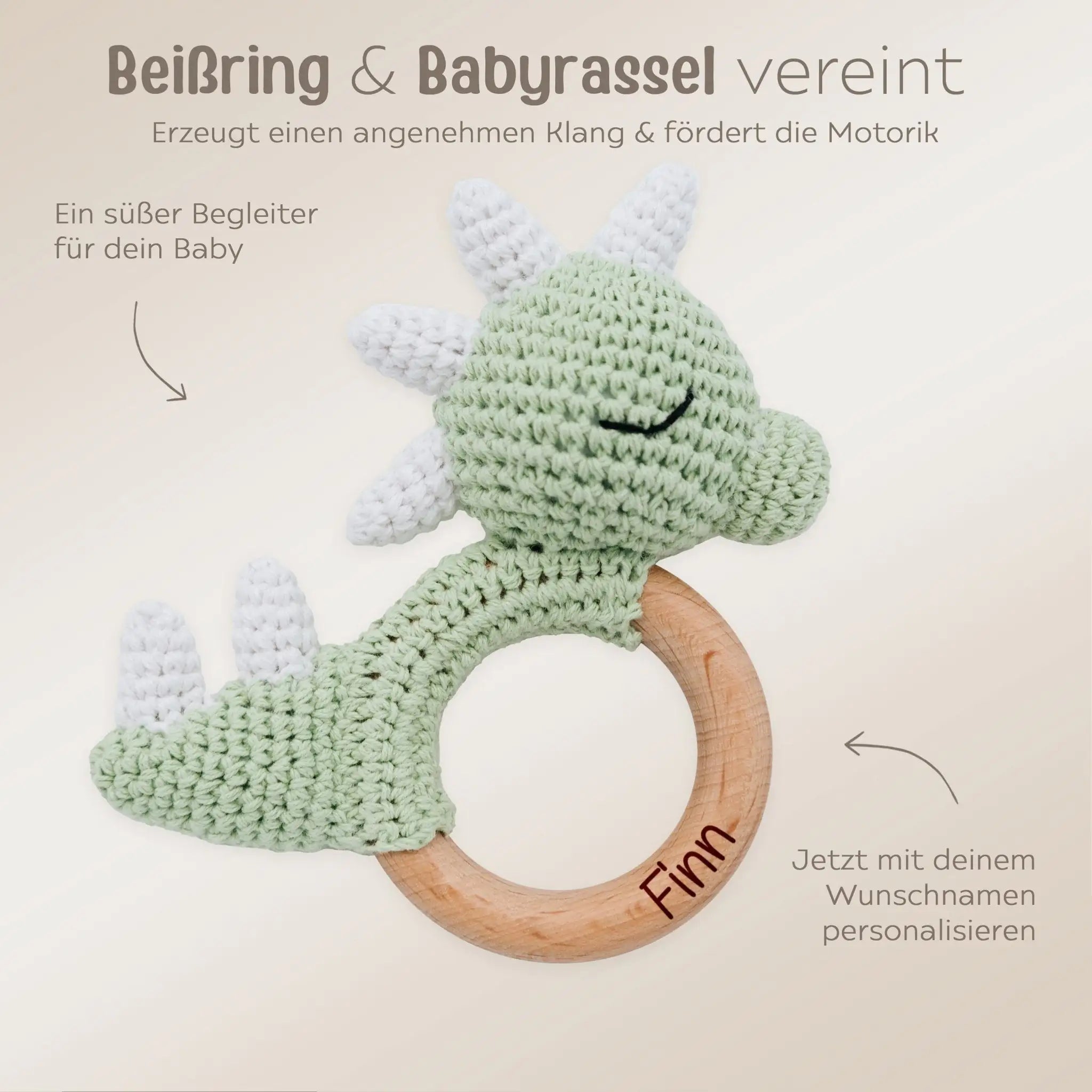 Greifling Dino grün personalisiert - wunderwunsch