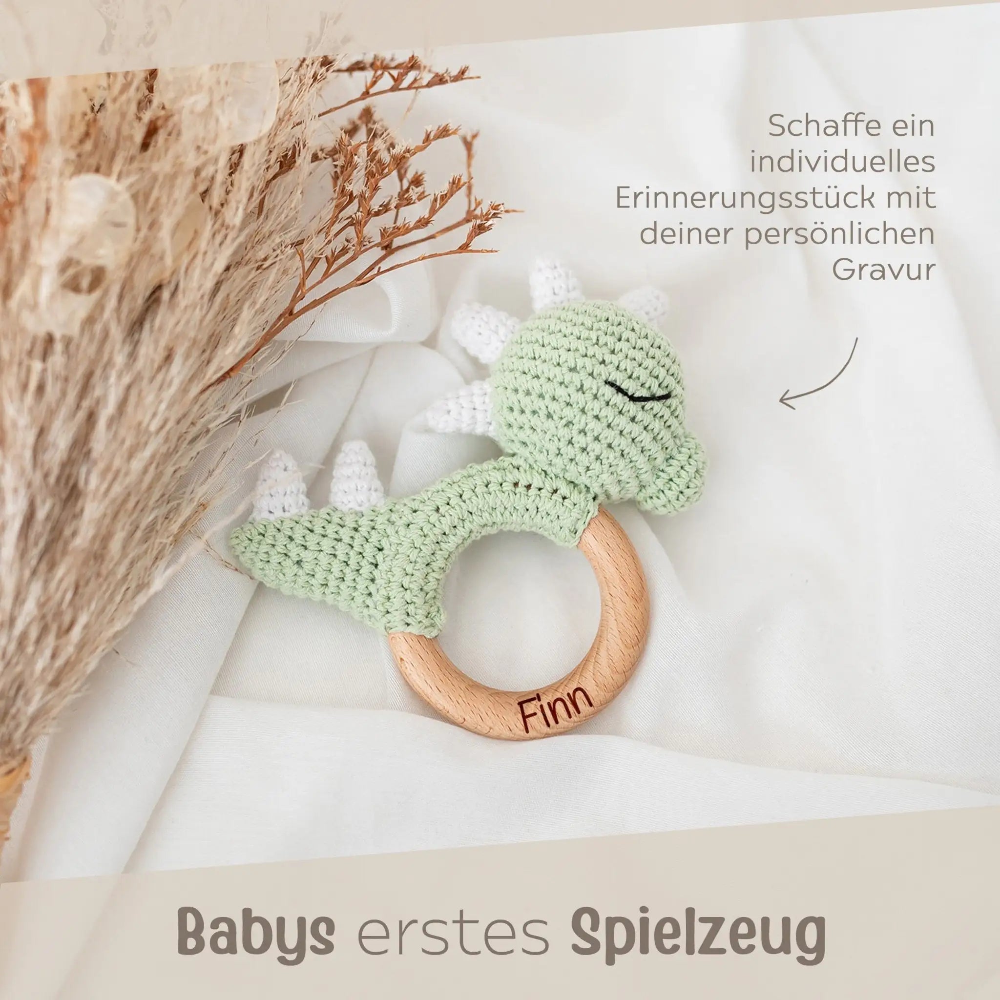 Greifling Dino grün personalisiert - wunderwunsch