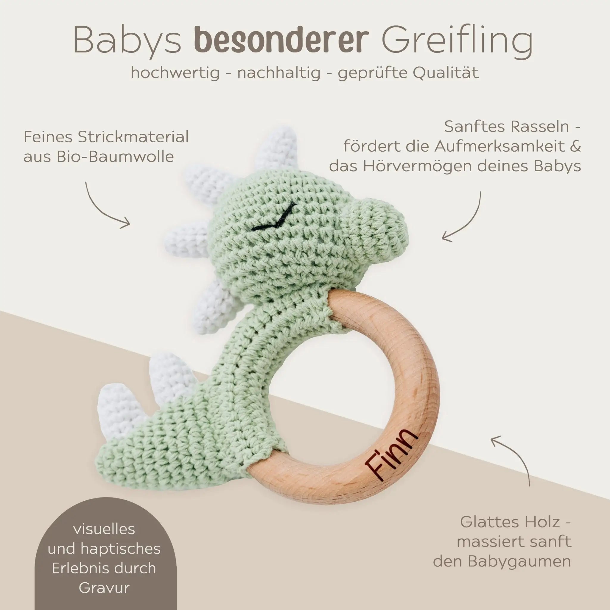 Greifling Dino grün personalisiert - wunderwunsch