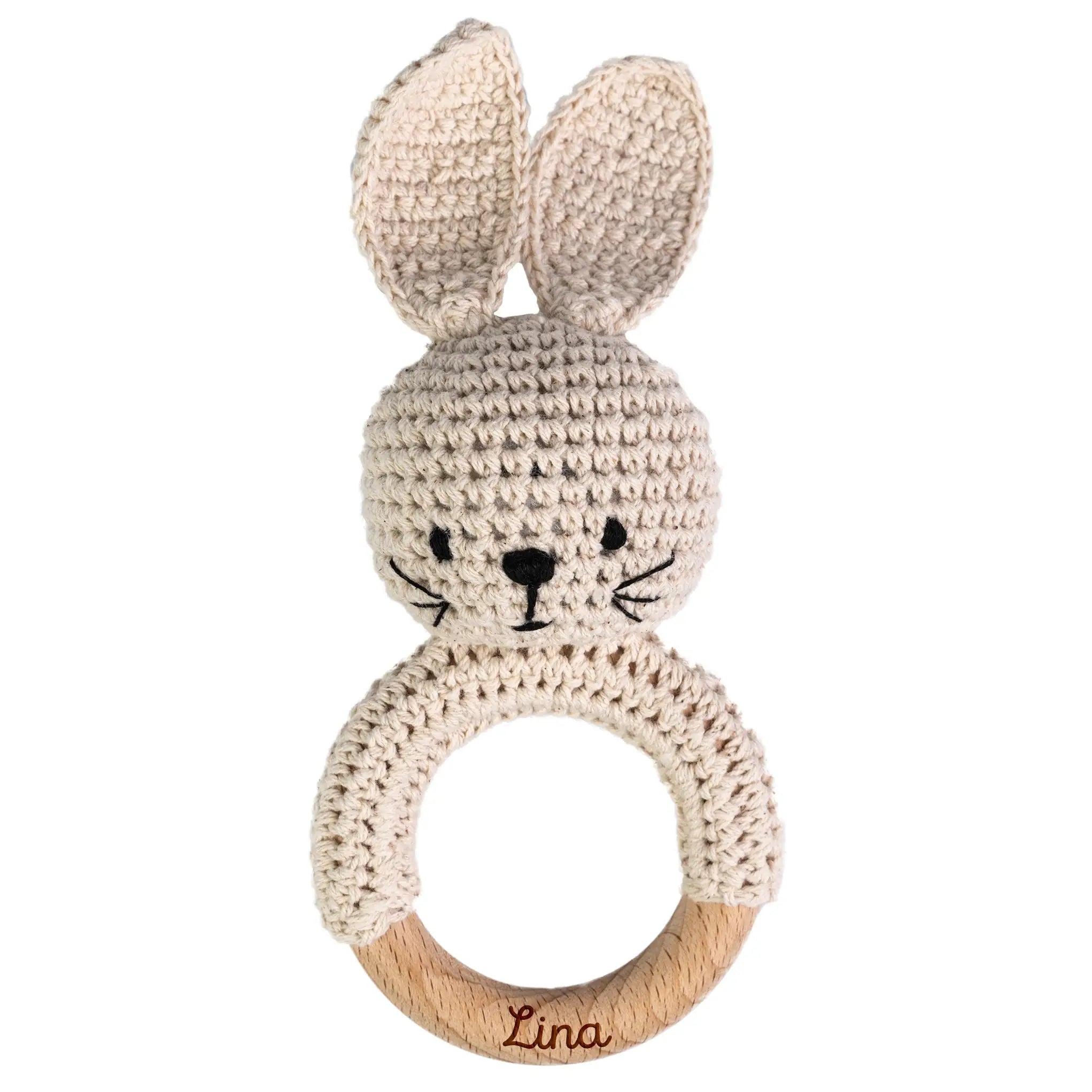 Greifling Hase creme personalisiert - wunderwunsch