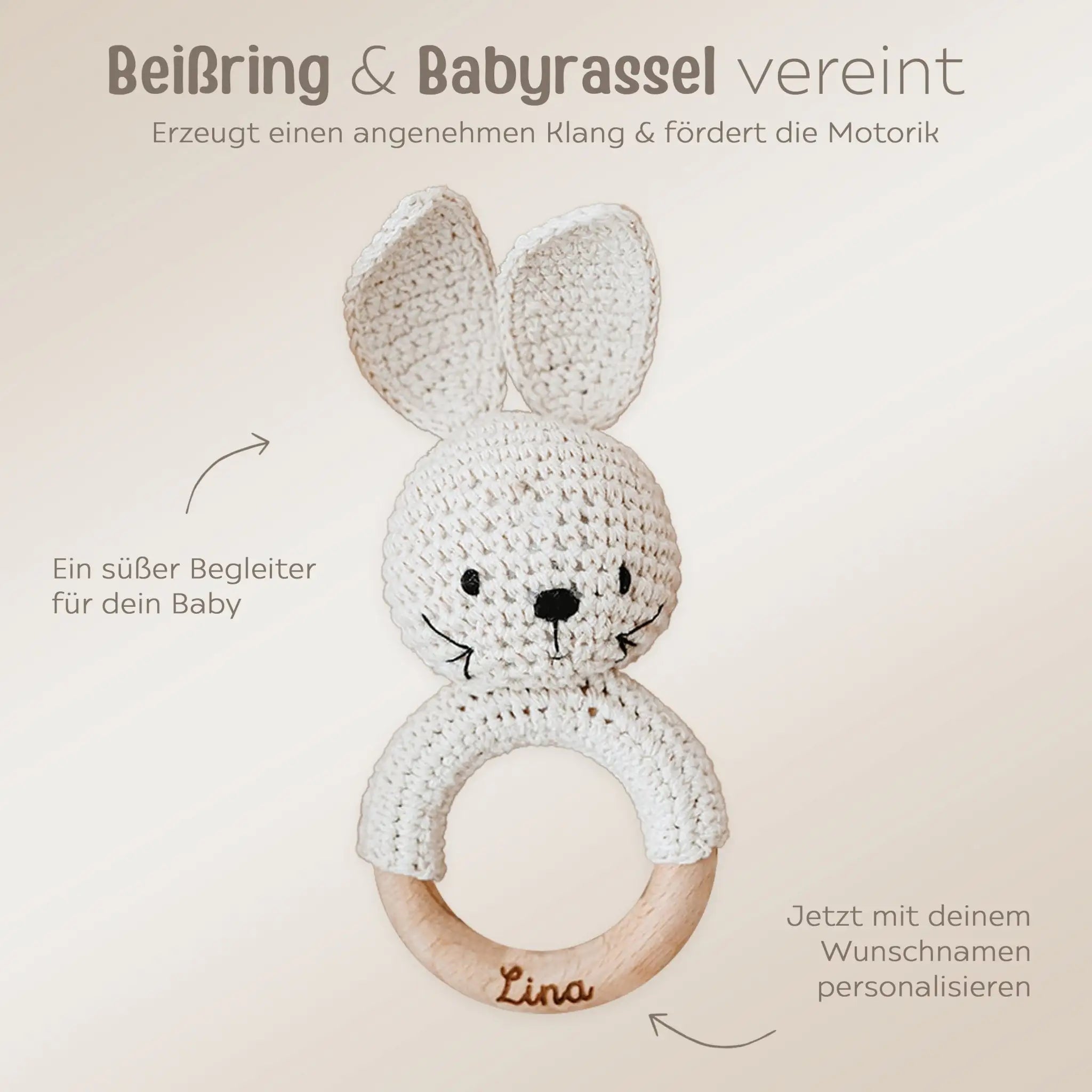 Greifling Hase creme personalisiert - wunderwunsch