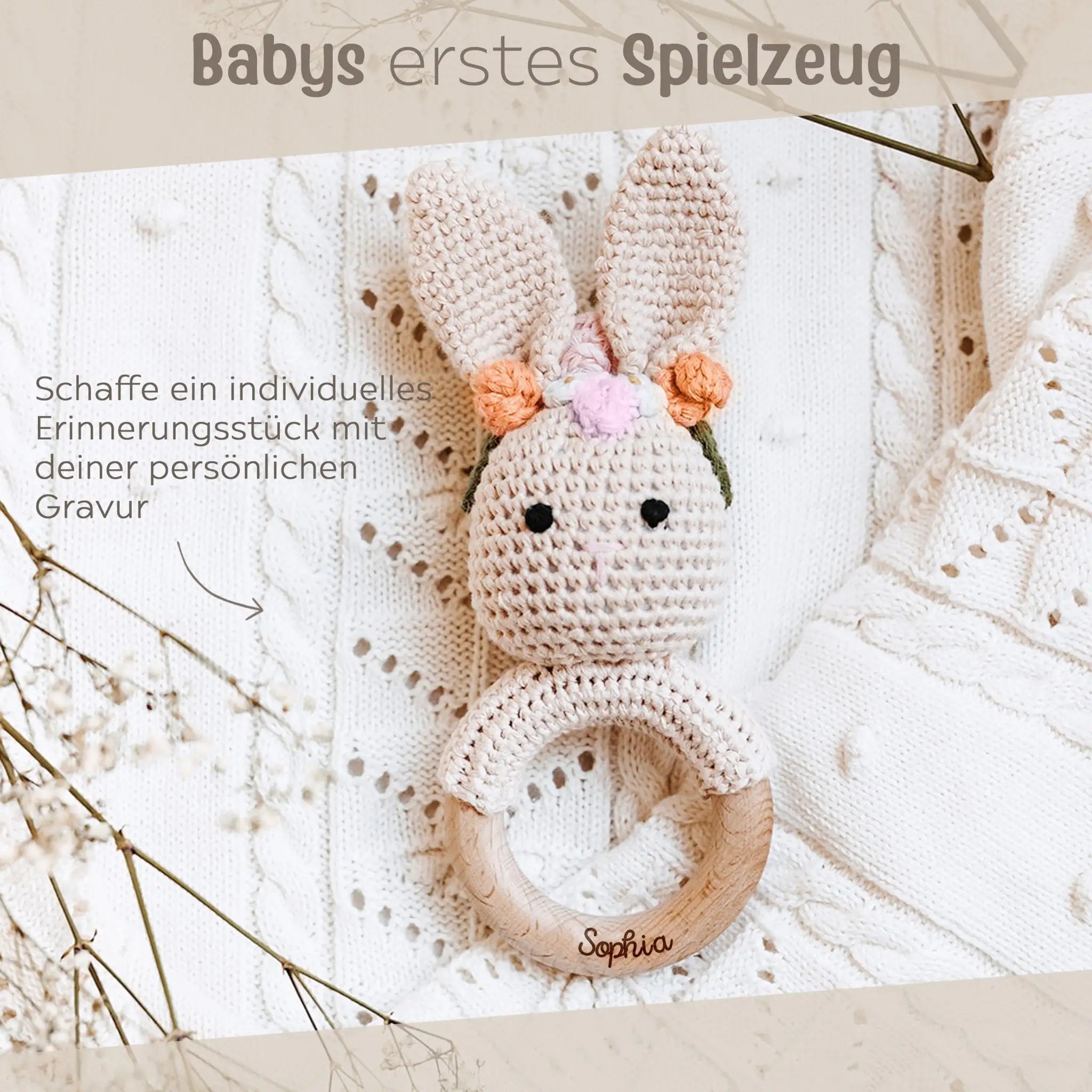 Greifling Hase mit Blumenkranz personalisiert - wunderwunsch