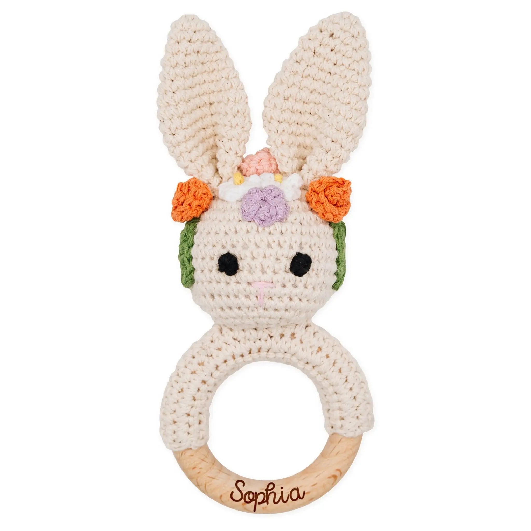 Greifling Hase mit Blumenkranz personalisiert - wunderwunsch