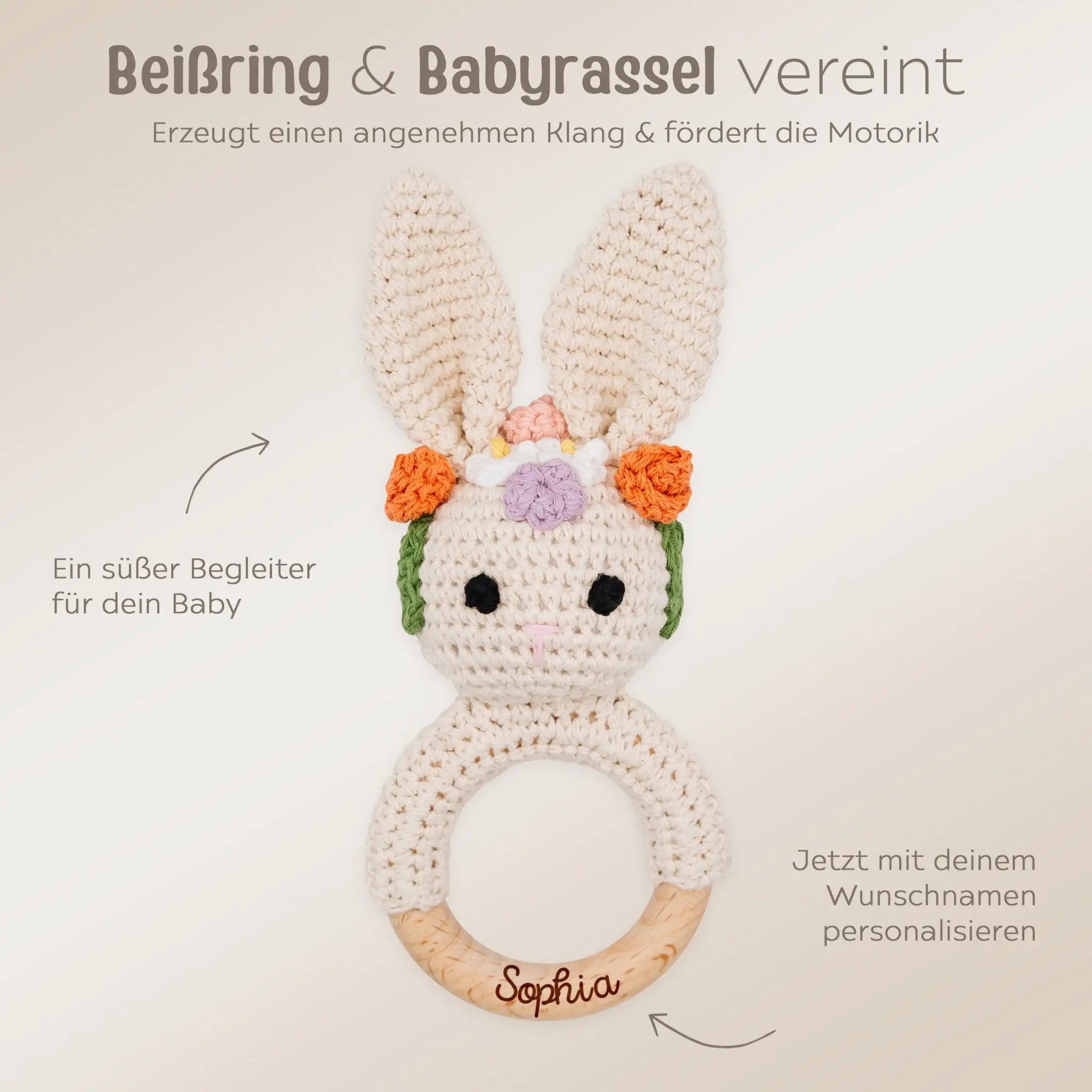 Greifling Hase mit Blumenkranz personalisiert - wunderwunsch