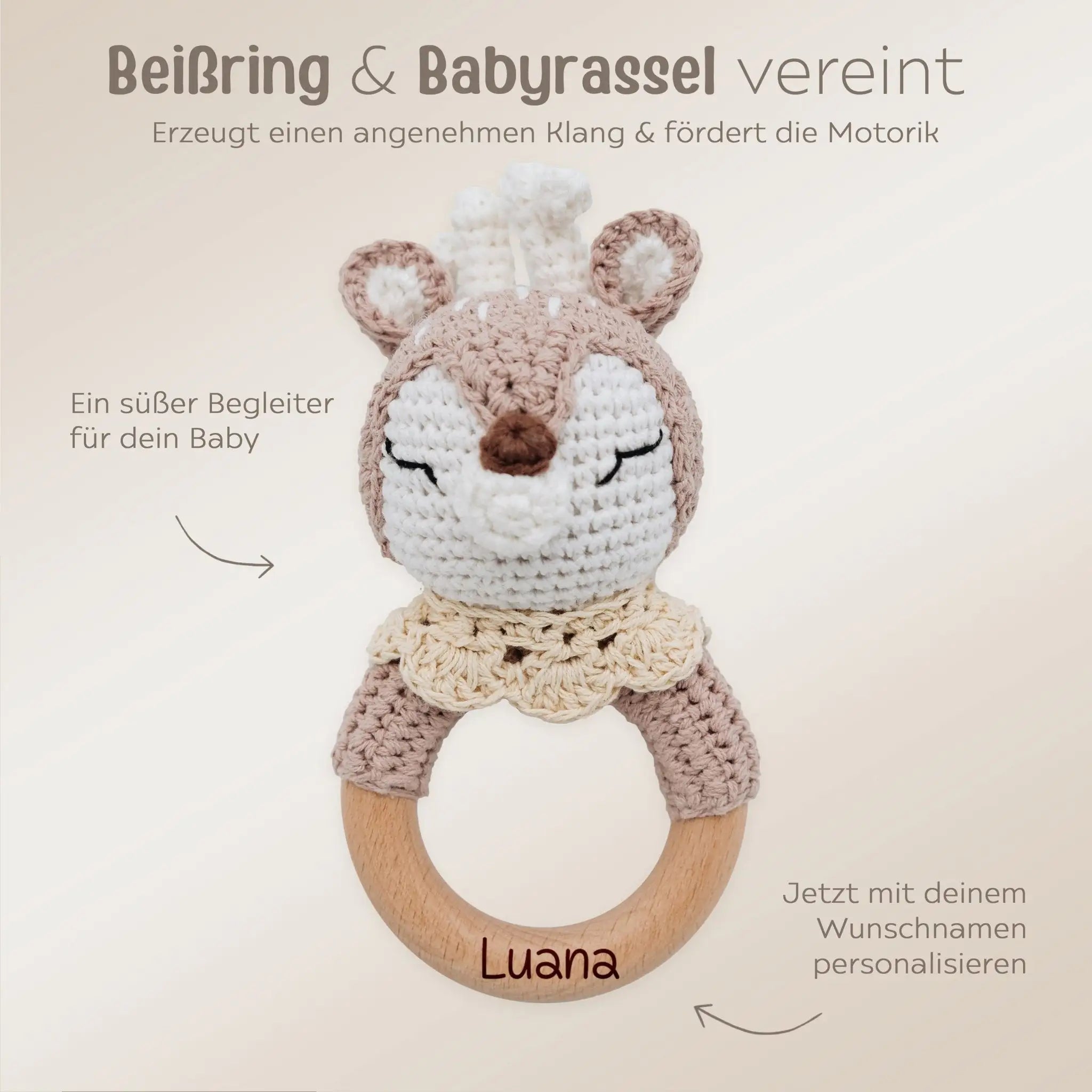 Greifling Reh mit beigen Kragen personalisiert - wunderwunsch