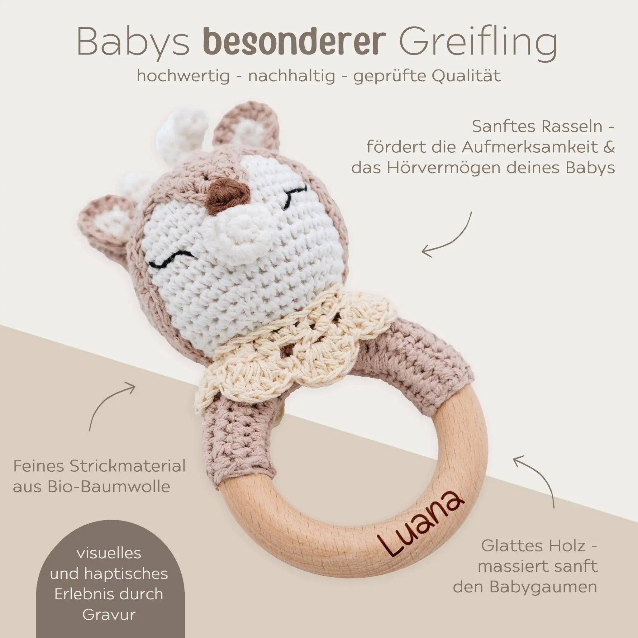 Greifling Reh mit beigen Kragen personalisiert - wunderwunsch