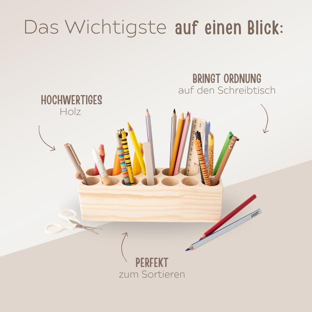 Holz Schreibtisch Organizer mit dicken Löchern personalisierbar - wunderwunsch