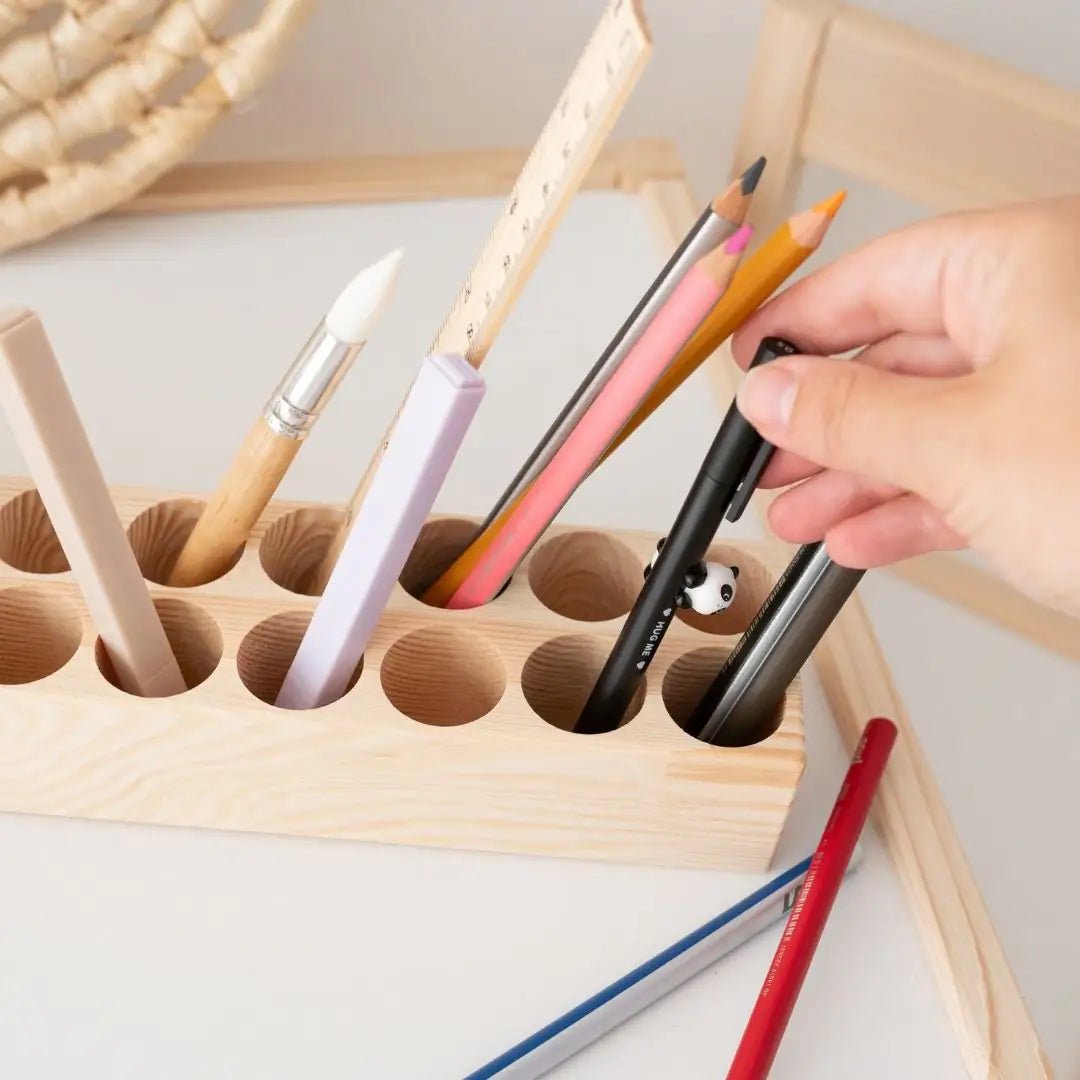 aufbewahrung für buntstifte Holz Schreibtisch Organizer mit dicken Löchern personalisierbar