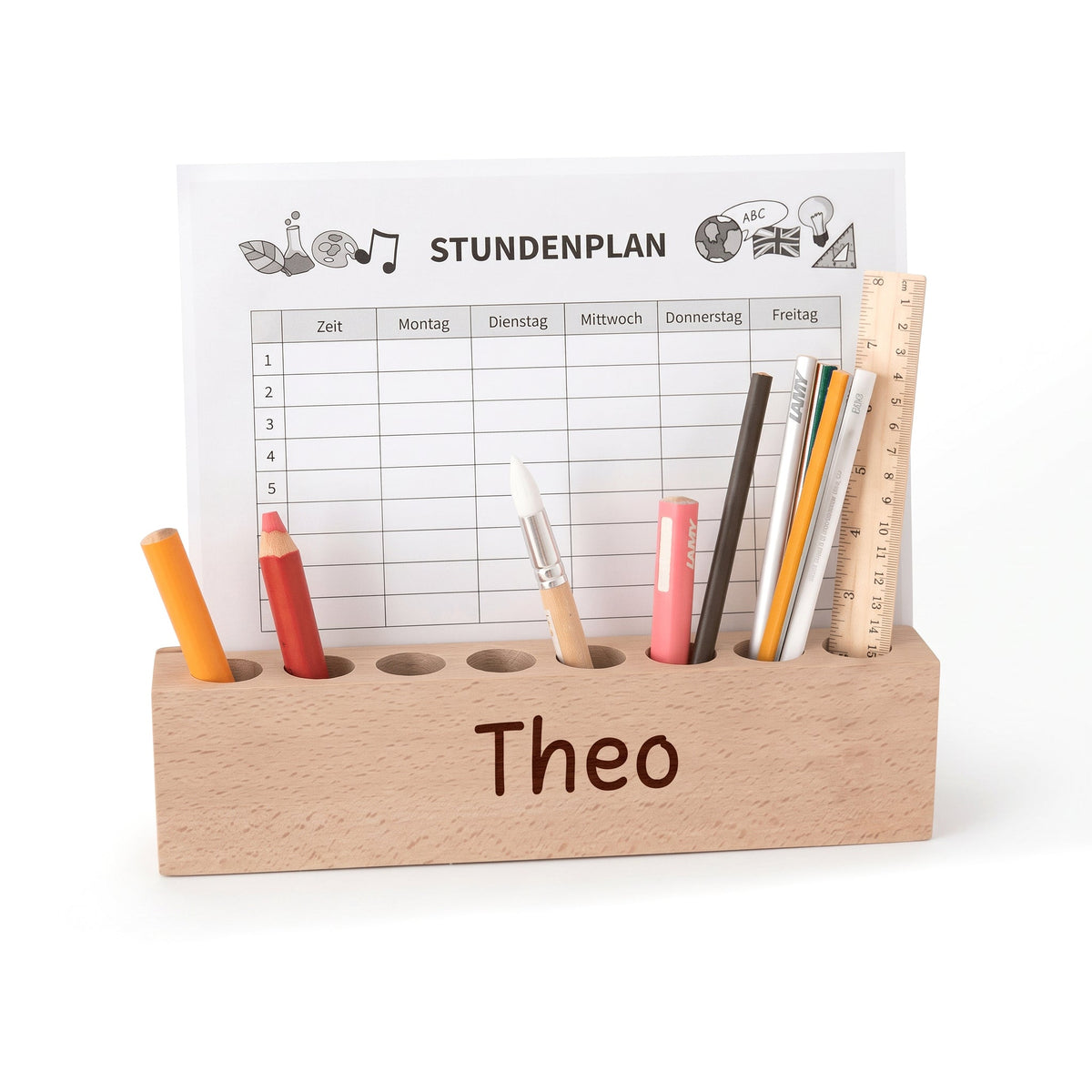 Holz Schreibtisch Organizer mit Papierschlitz personalisierbar - wunderwunsch