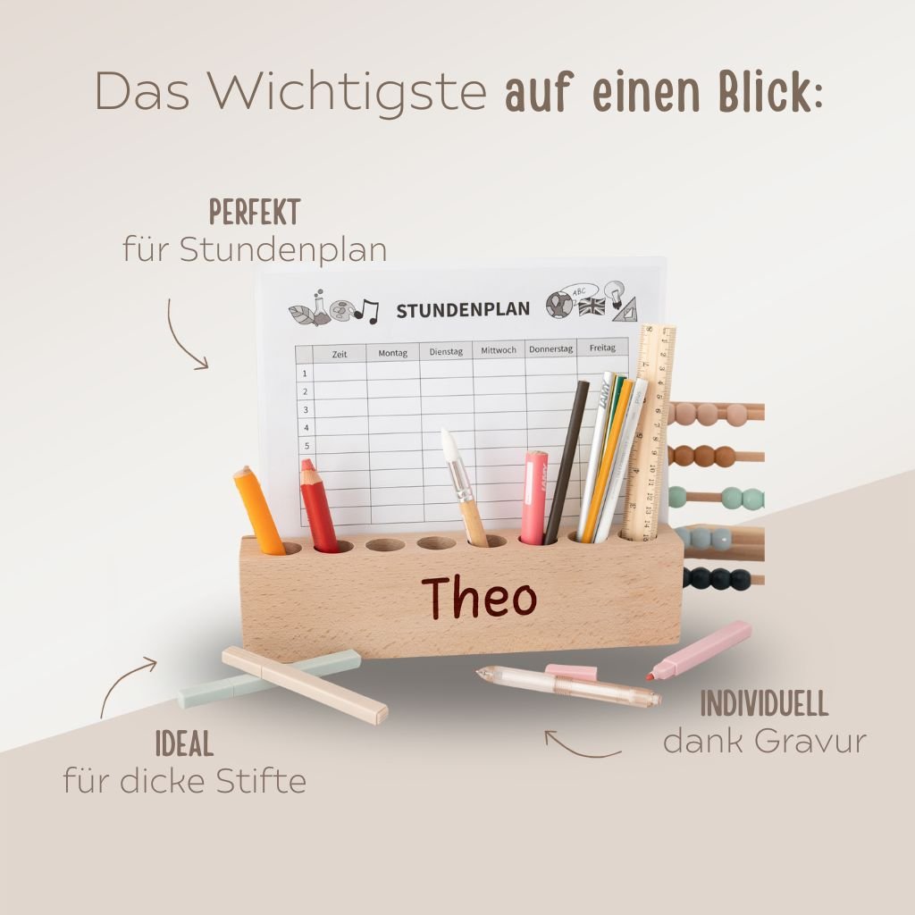 Holz Schreibtisch Organizer mit Papierschlitz personalisierbar - wunderwunsch