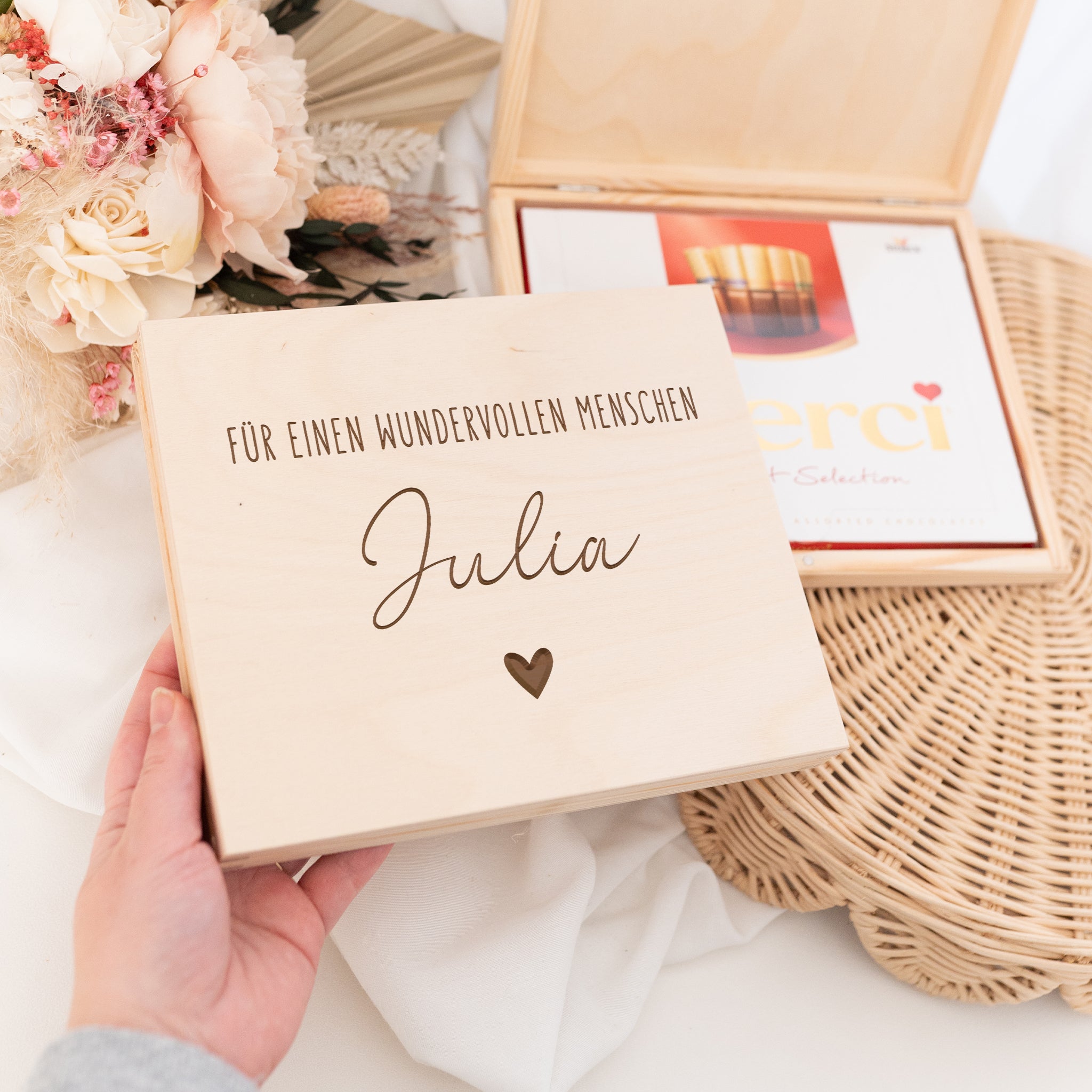Holzbox Merci - Wundervoller Mensch - wunderwunsch