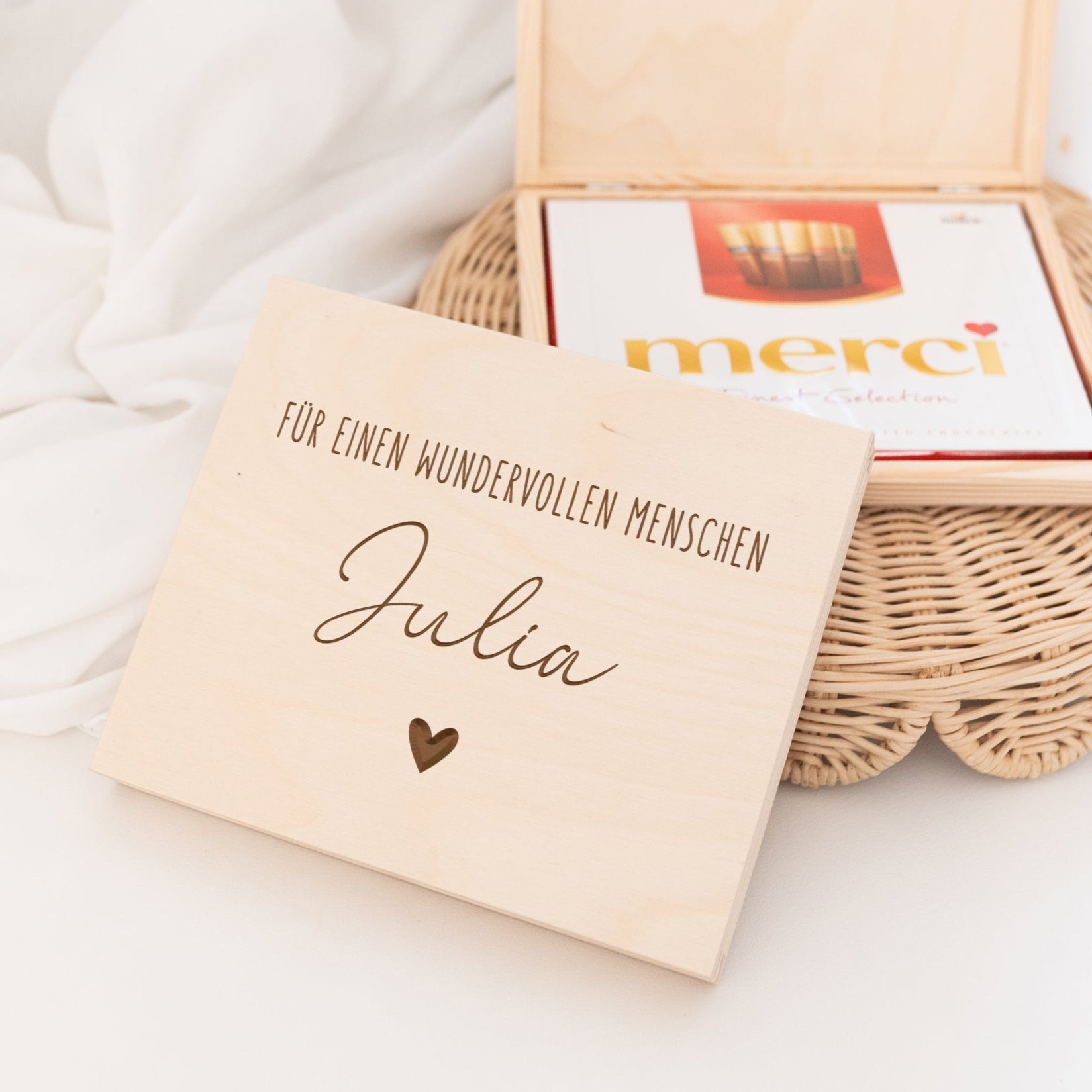 Holzbox Merci - Wundervoller Mensch - wunderwunsch