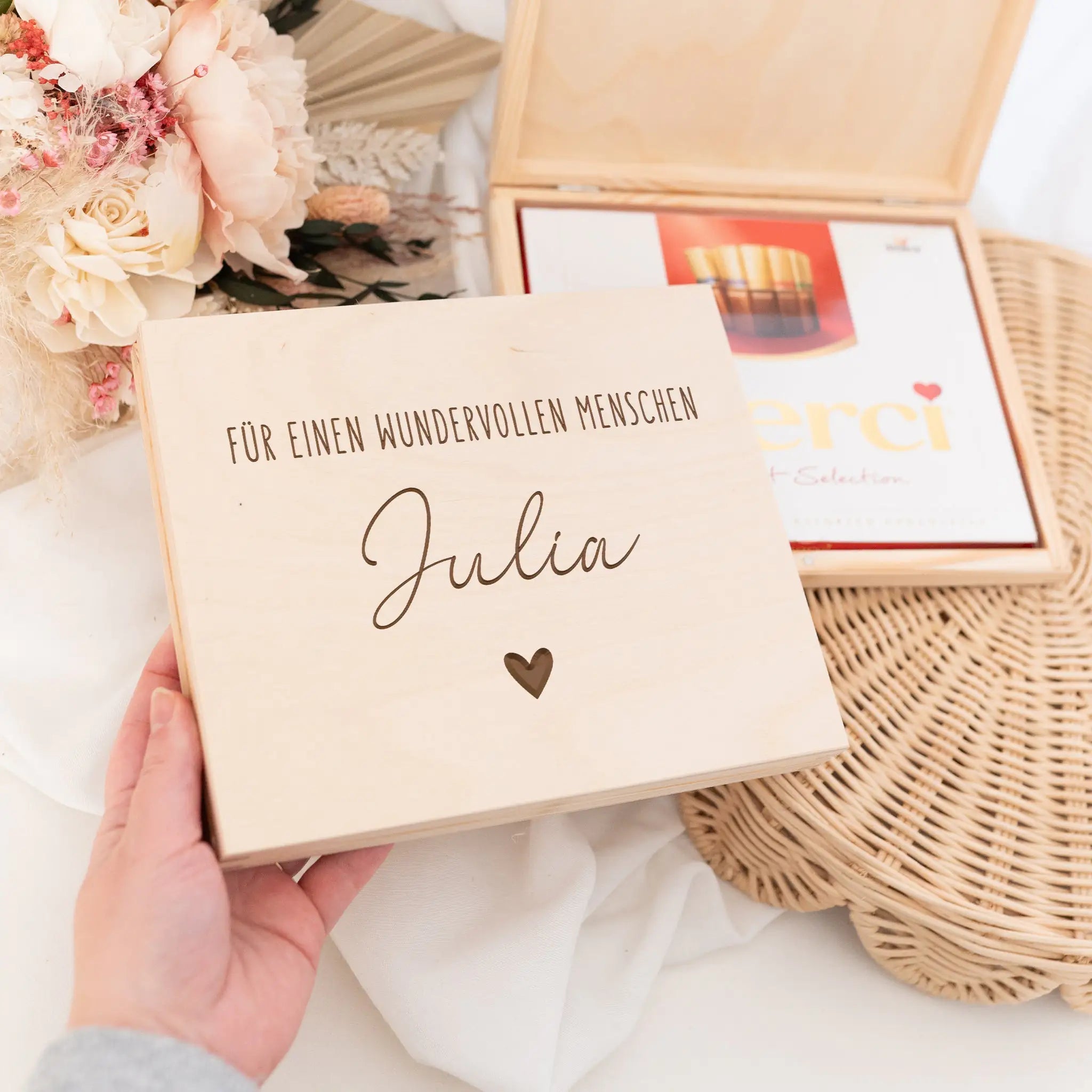 Holzbox Merci - Wundervoller Mensch - wunderwunsch