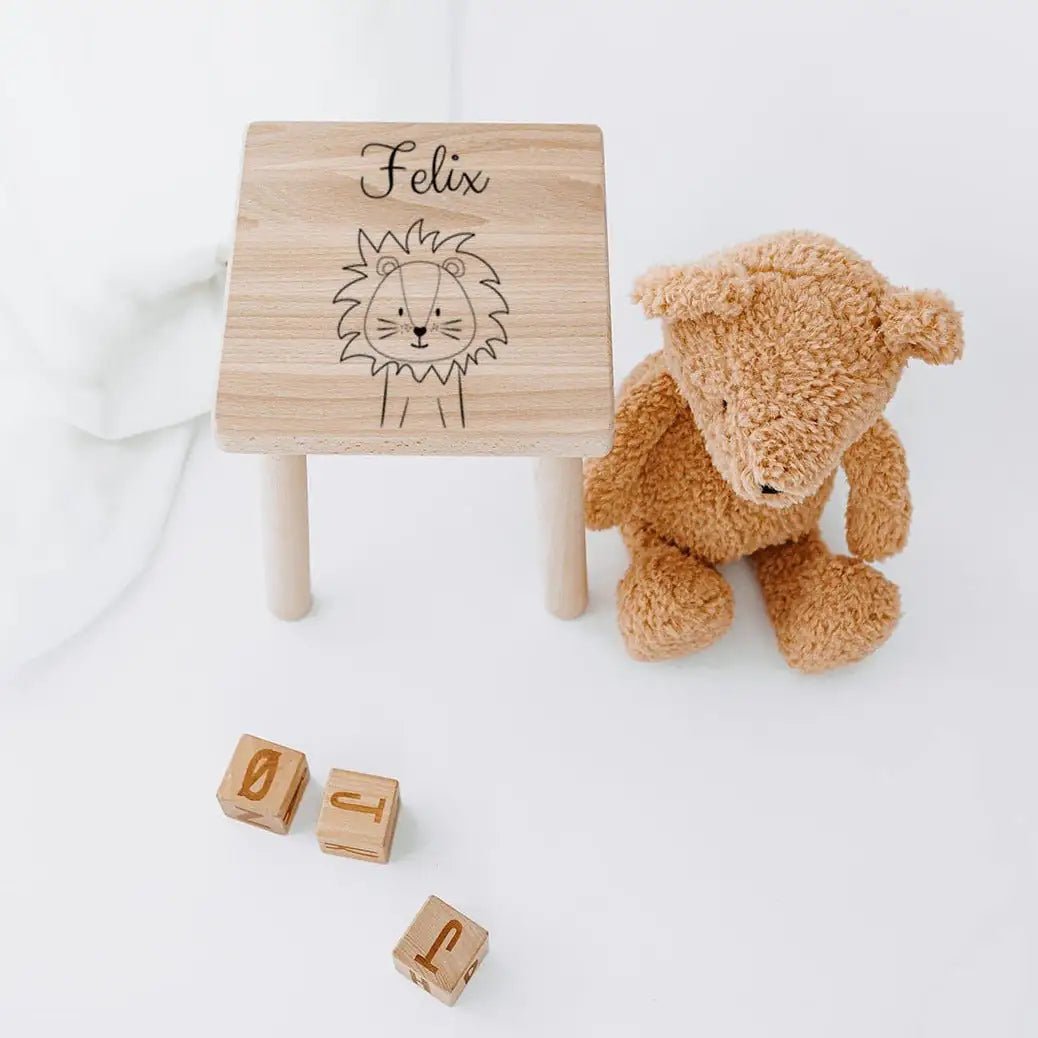 Holzhocker Kinder personalisiert - Tier Gravur - wunderwunsch