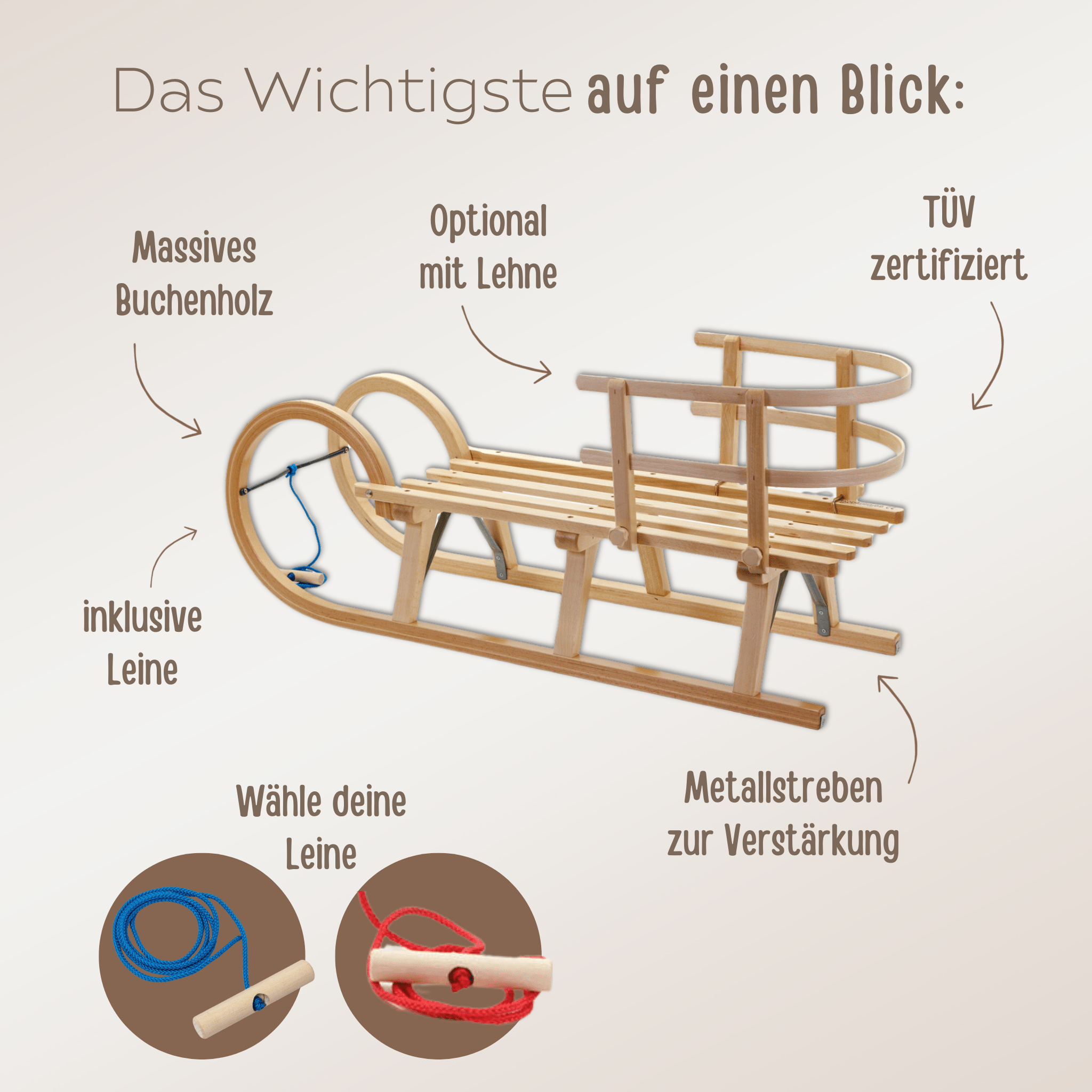 Hörnerschlitten Holz mit Lattensitz - personalisiert - wunderwunsch