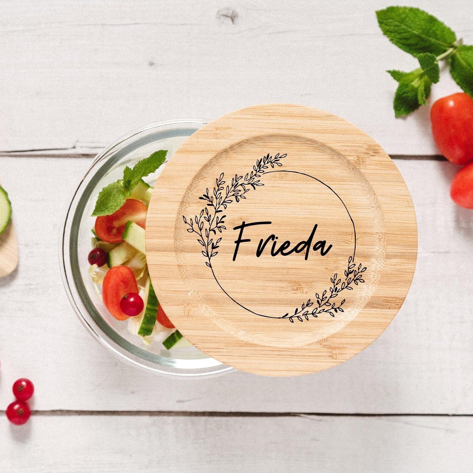 Glasdose personalisiert - Blumenkranz Gravur