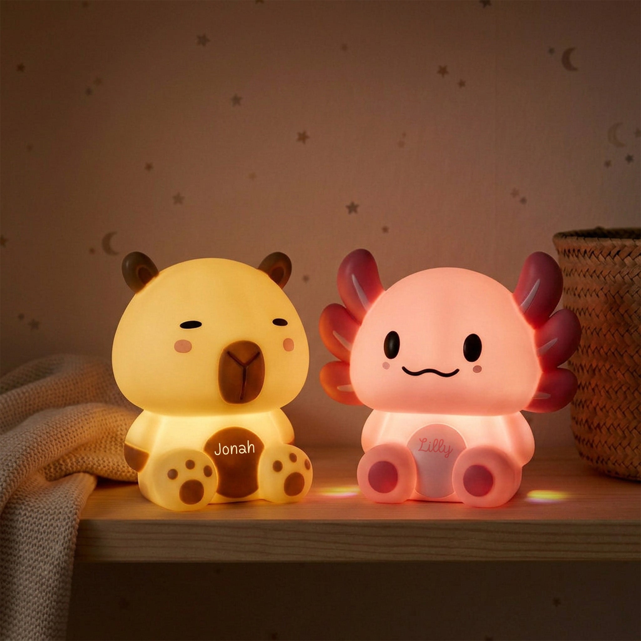 iTotal Nachtlicht Axolotl & Capybara personalisierbar - wunderwunsch