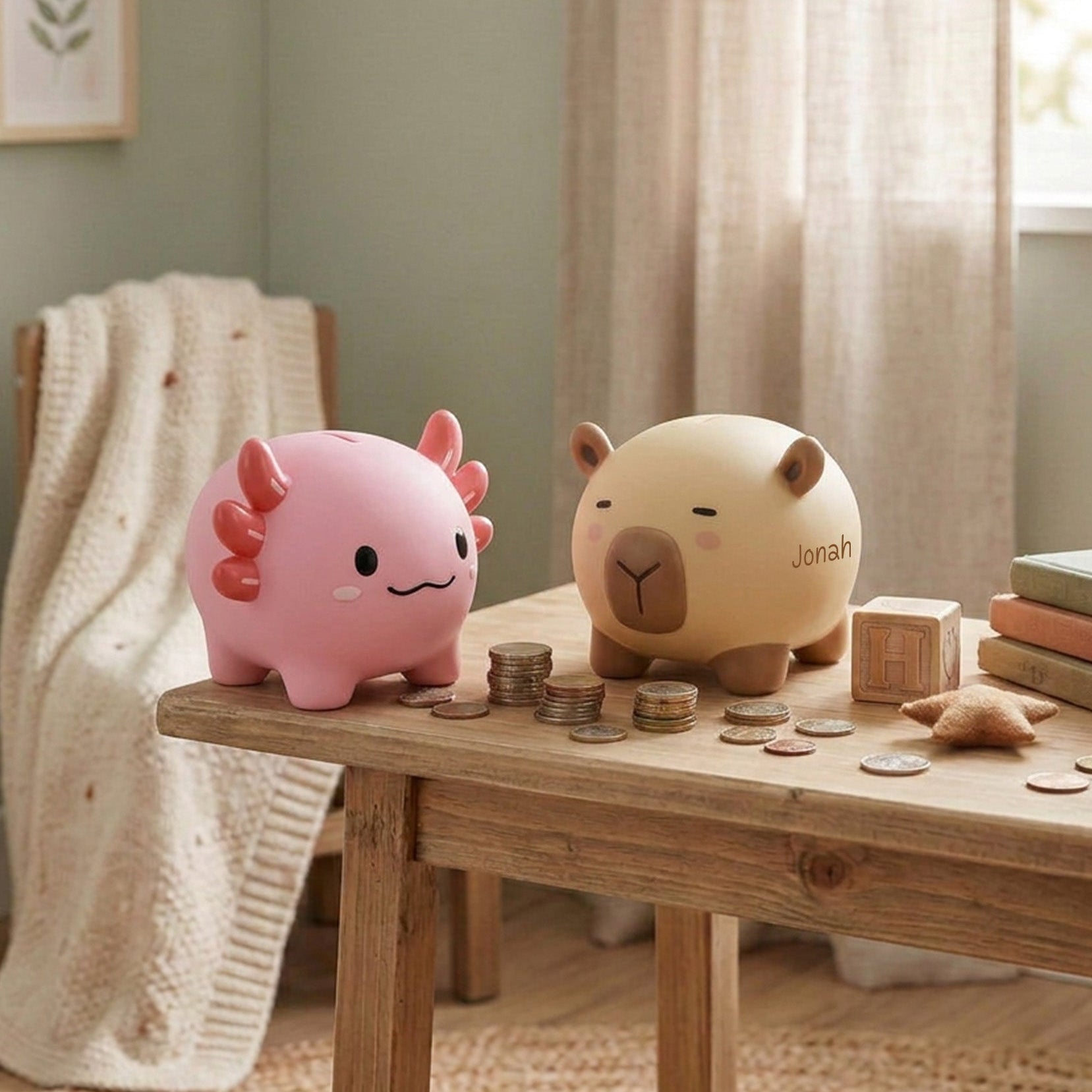 itotal Spardose Caybara & Axolotl personalisierbar - wunderwunsch