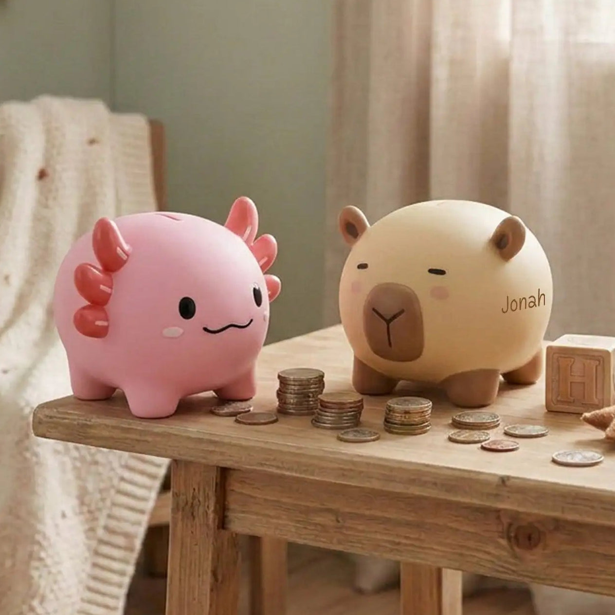 itotal Spardose Caybara & Axolotl personalisierbar - wunderwunsch