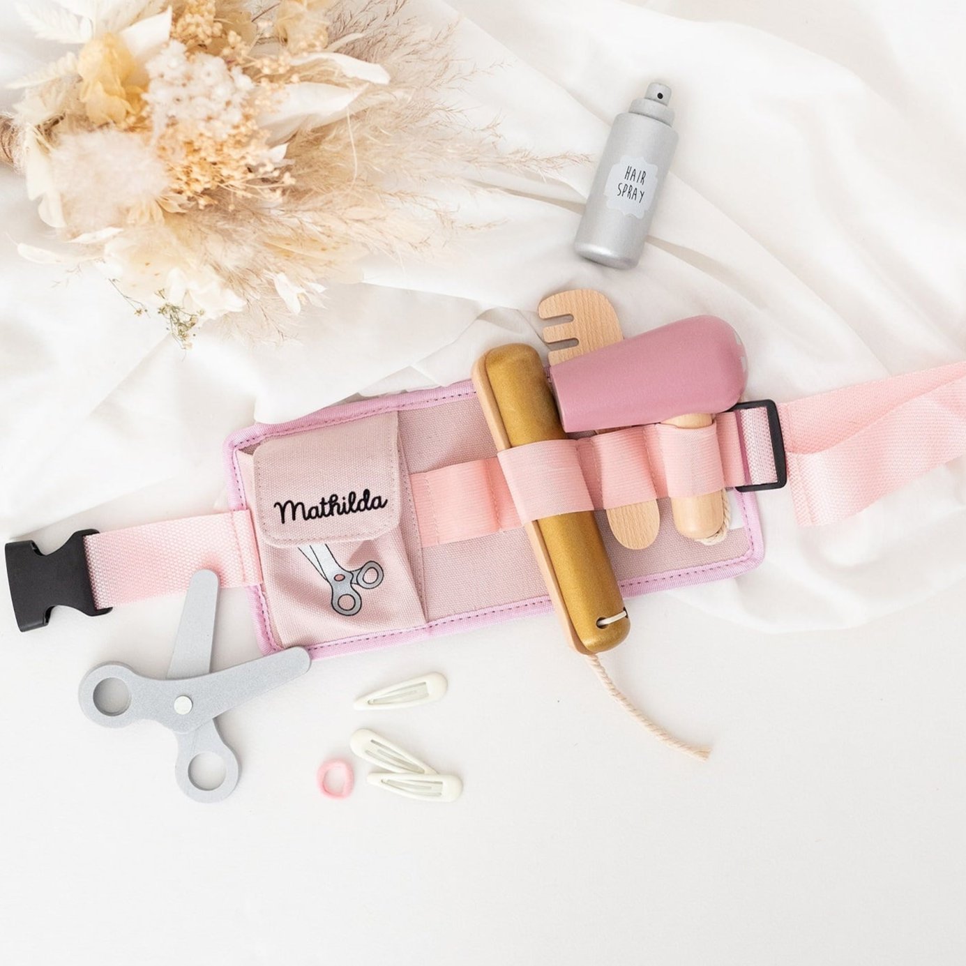 JABADABADO Friseurtasche Holz Stoff in rosa personalisiert - wunderwunsch