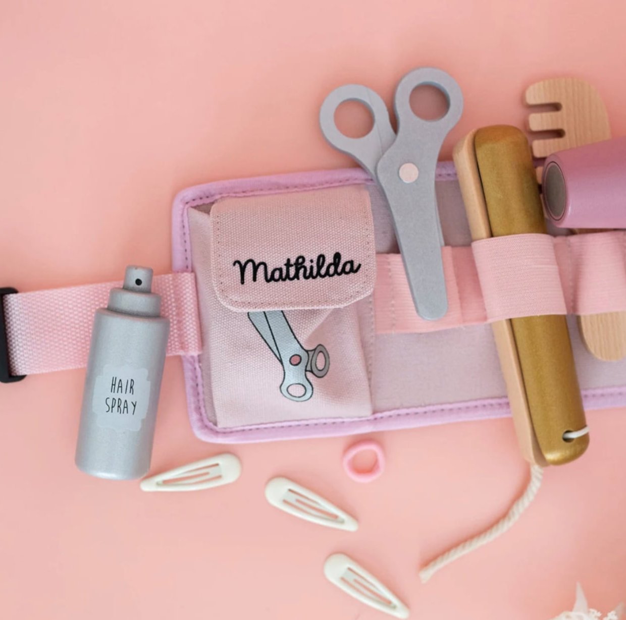 JABADABADO Friseurtasche Holz Stoff in rosa personalisiert - wunderwunsch