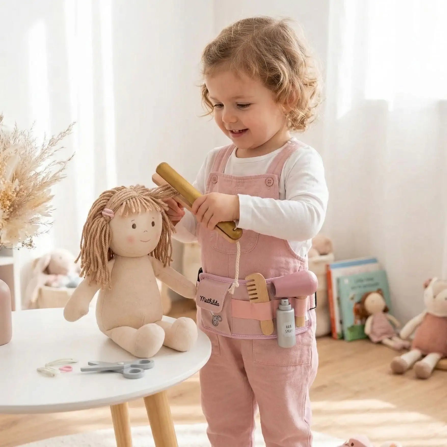 JABADABADO Friseurtasche Holz Stoff rosa personalisierbar - wunderwunsch