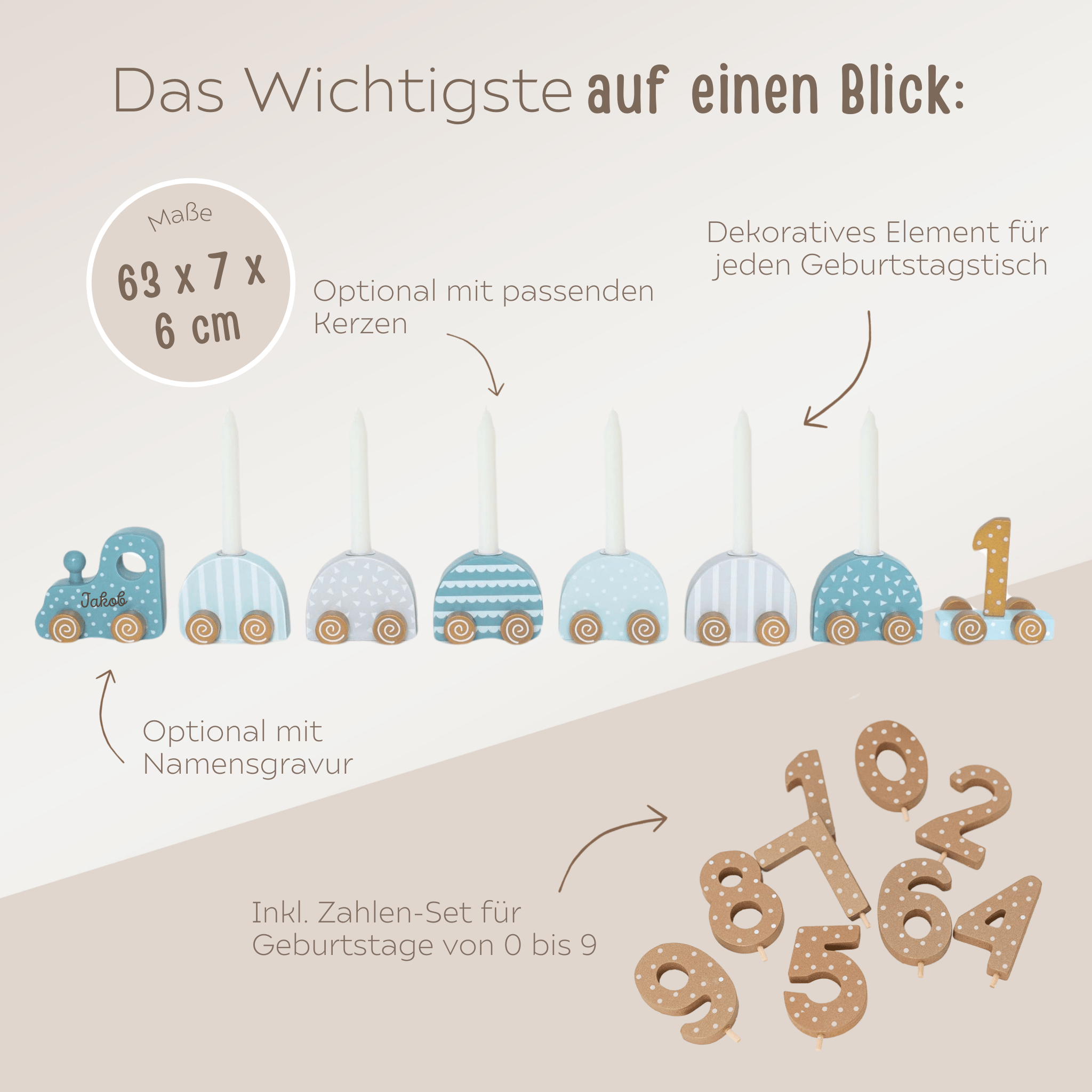 Jabadabado Geburtstagszug mit Kerzenhalter - blau - wunderwunsch