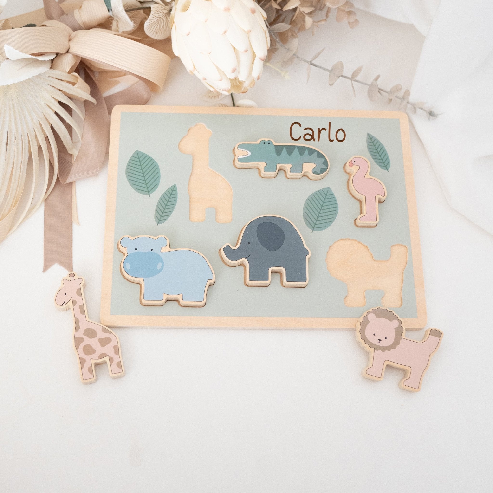 JABADABADO Steckpuzzle personalisiert - Safari, Dino & Einhorn - wunderwunsch