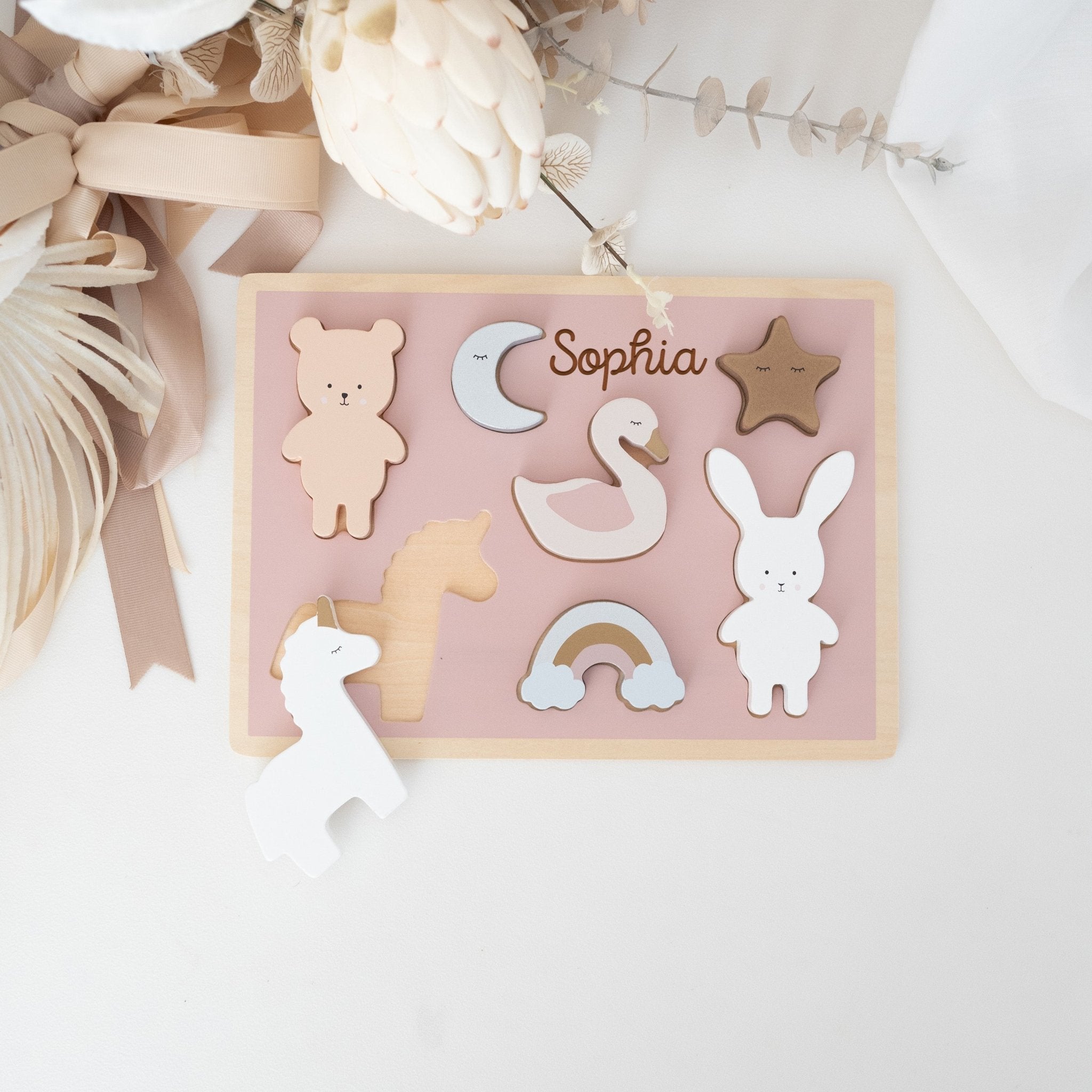 JABADABADO Steckpuzzle personalisiert - Safari, Dino & Einhorn - wunderwunsch