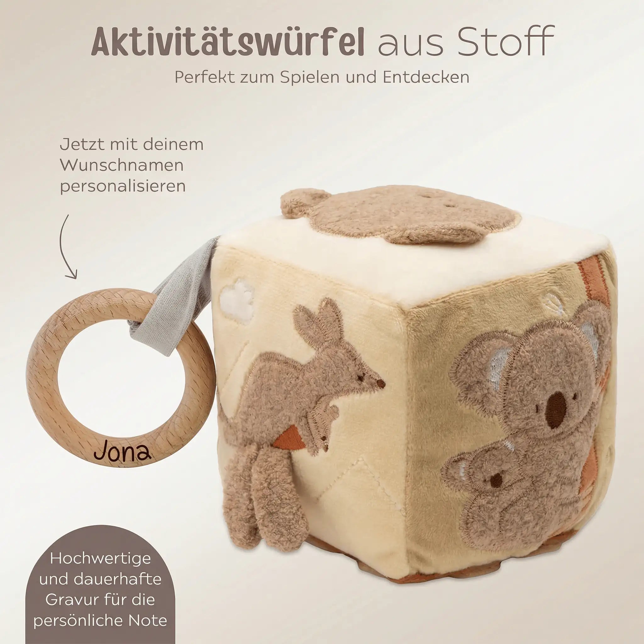 JOLLEIN Activity Stoffwürfel Känguru personalisierbar - wunderwunsch