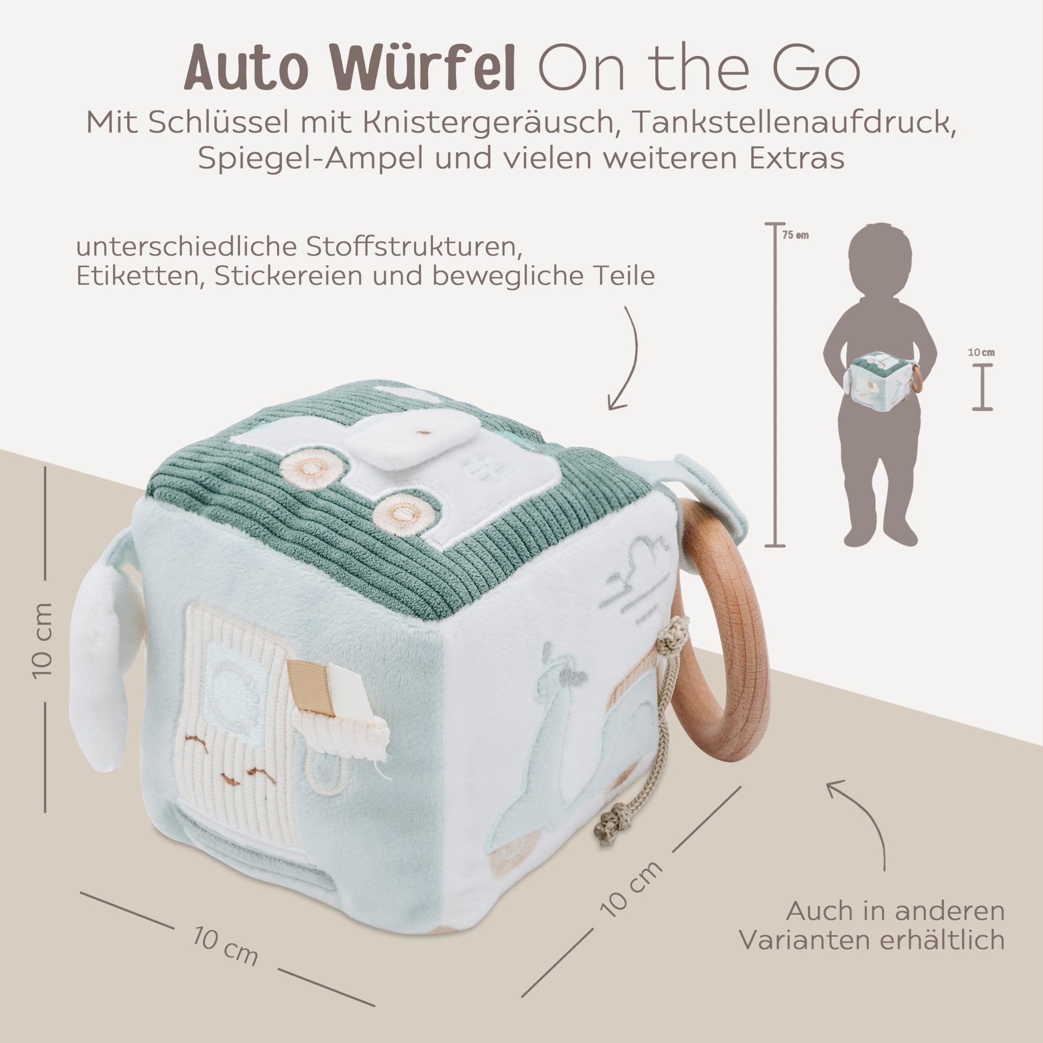 JOLLEIN Activity Stoffwürfel personalisierbar - Fee & Auto - wunderwunsch
