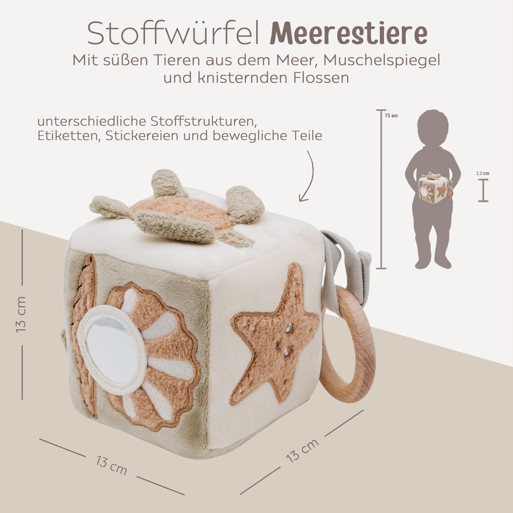 JOLLEIN Activity Stoffwürfel personalisierbar - Meerestiere - wunderwunsch