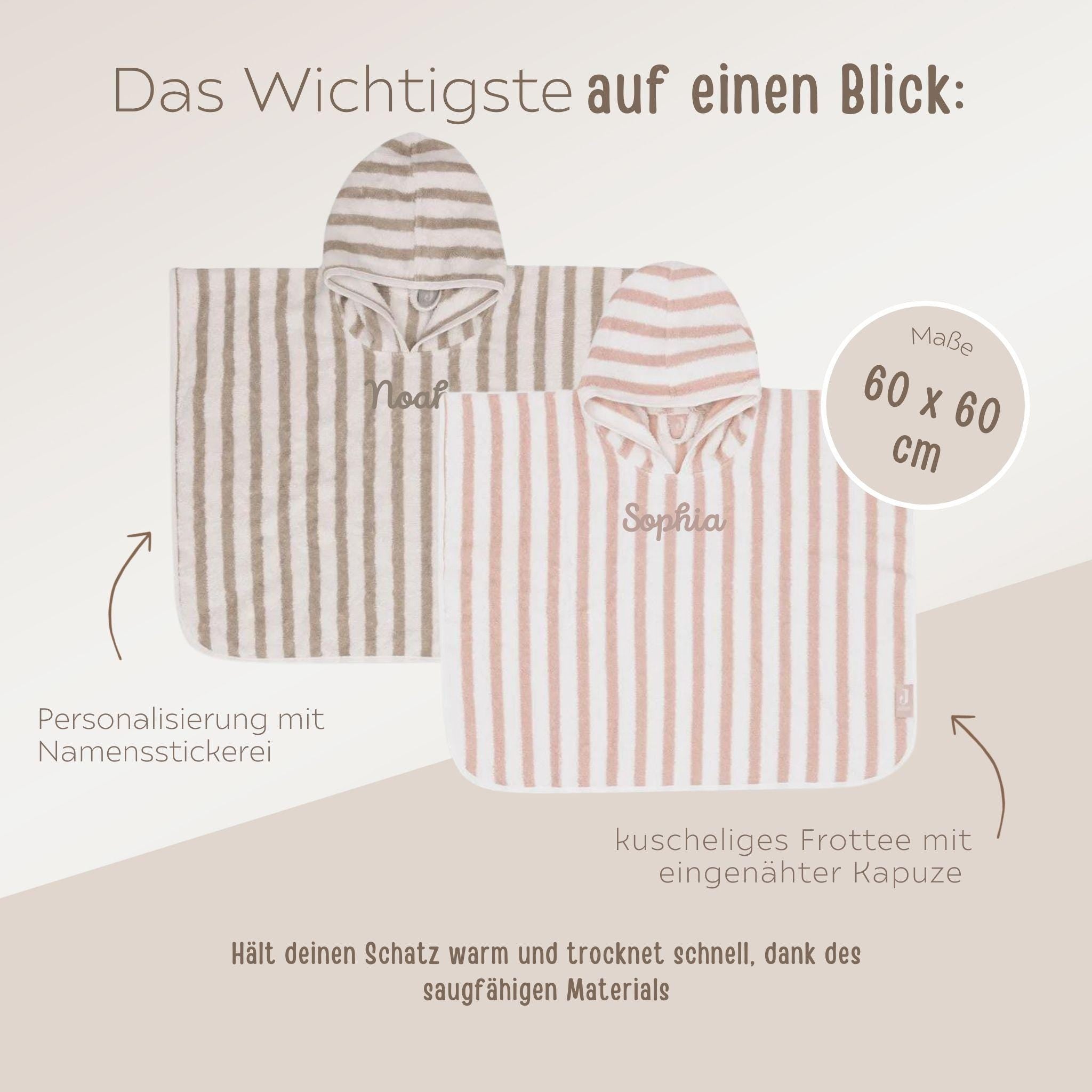 JOLLEIN Baby Badeponcho personalisiert - Gestreift Frottee - wunderwunsch