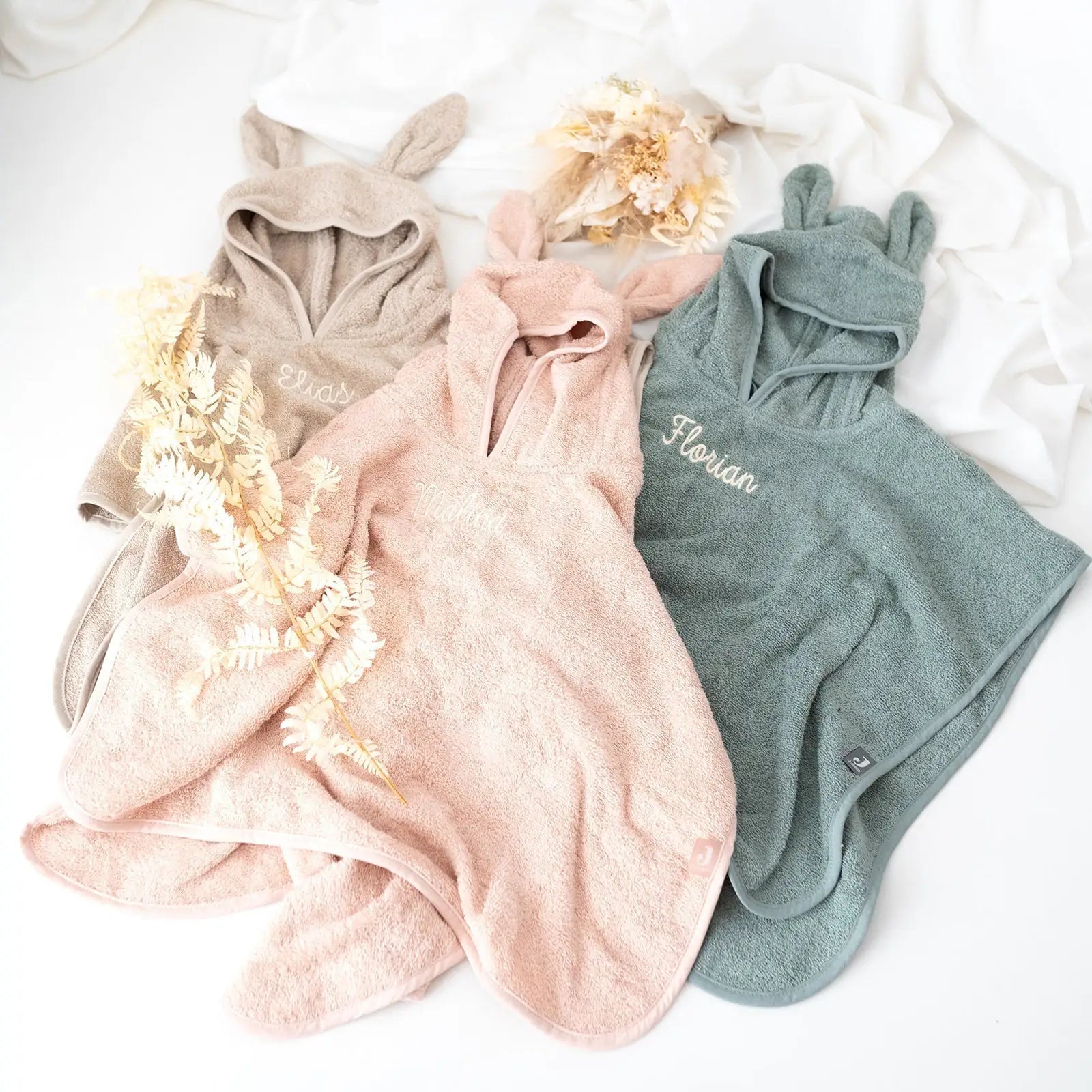 JOLLEIN Baby Badeponcho personalisiert mit Ohren Frottee - wunderwunsch