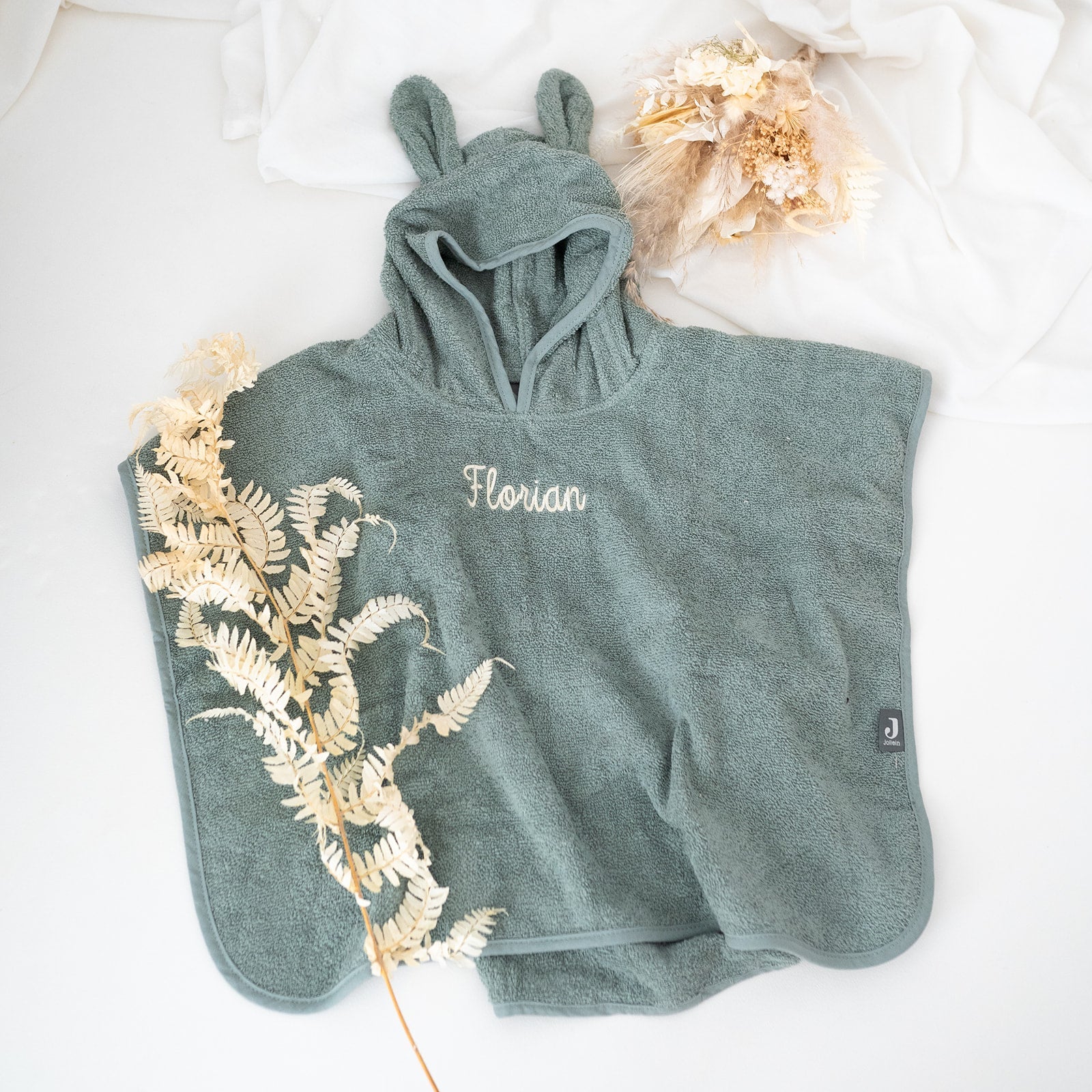 JOLLEIN Baby Badeponcho personalisiert mit Ohren Frottee - wunderwunsch