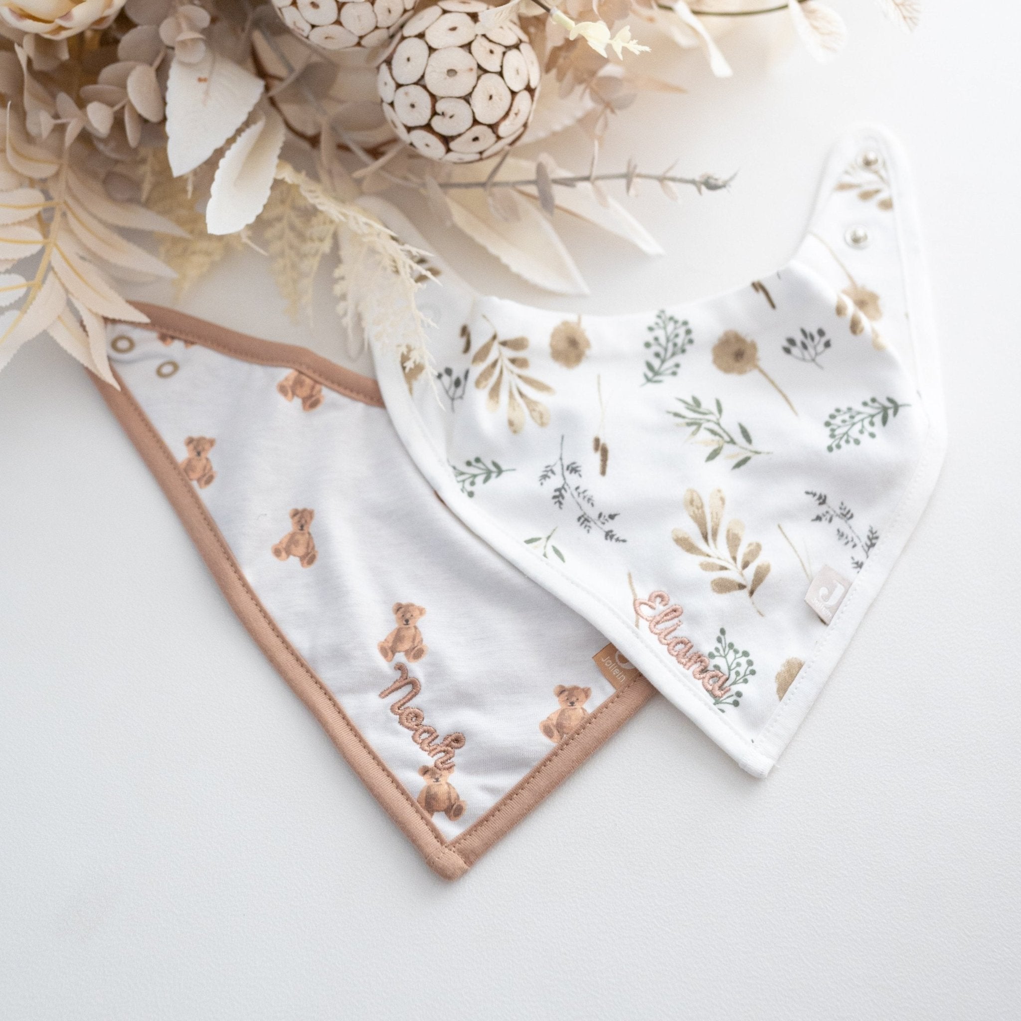 JOLLEIN Baby Bandana personalisiert - Teddybären oder Wildblumen - wunderwunsch