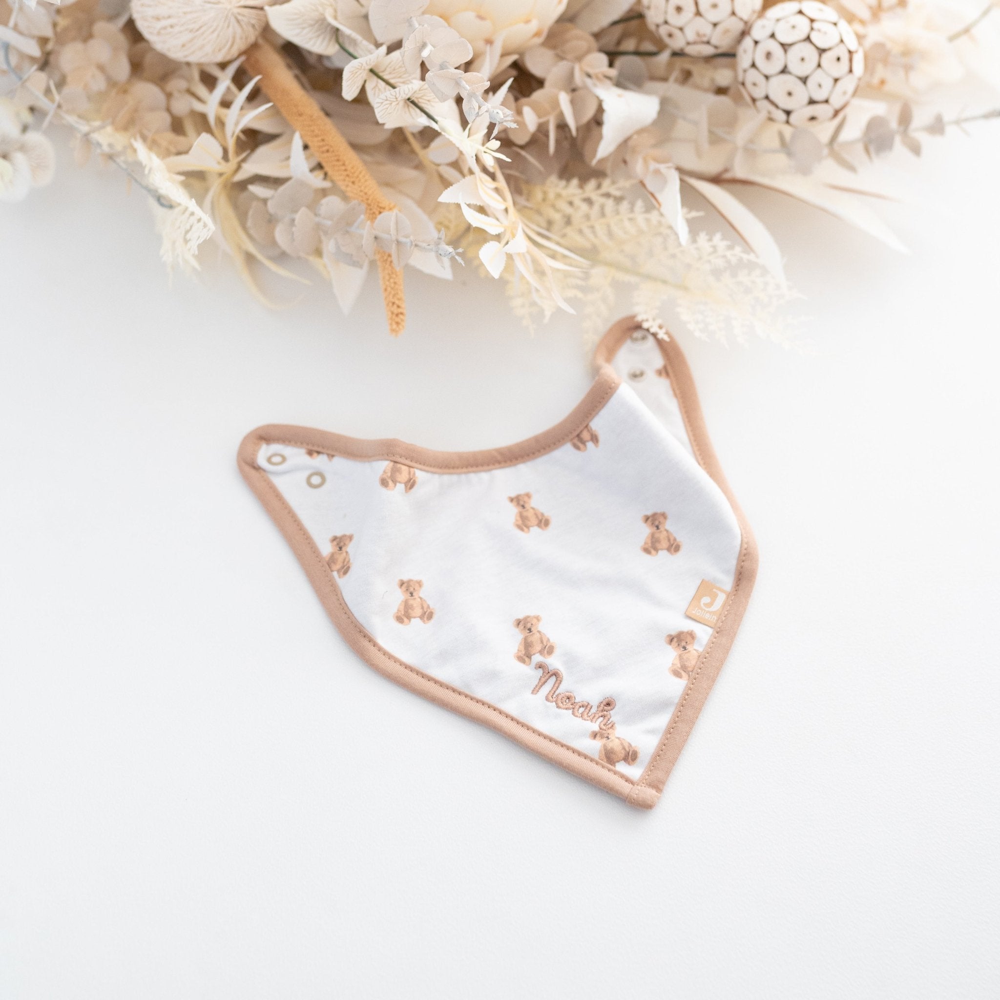 JOLLEIN Baby Bandana personalisiert - Teddybären oder Wildblumen - wunderwunsch
