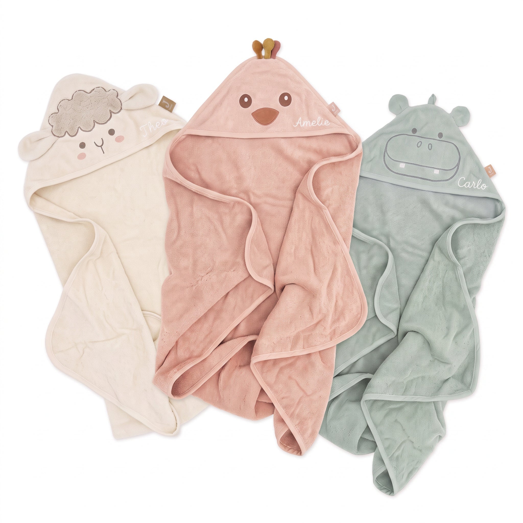 JOLLEIN Baby Kapuzenhandtuch Frottee personalisiert - Hippo, Schaf, Strauß - wunderwunsch
