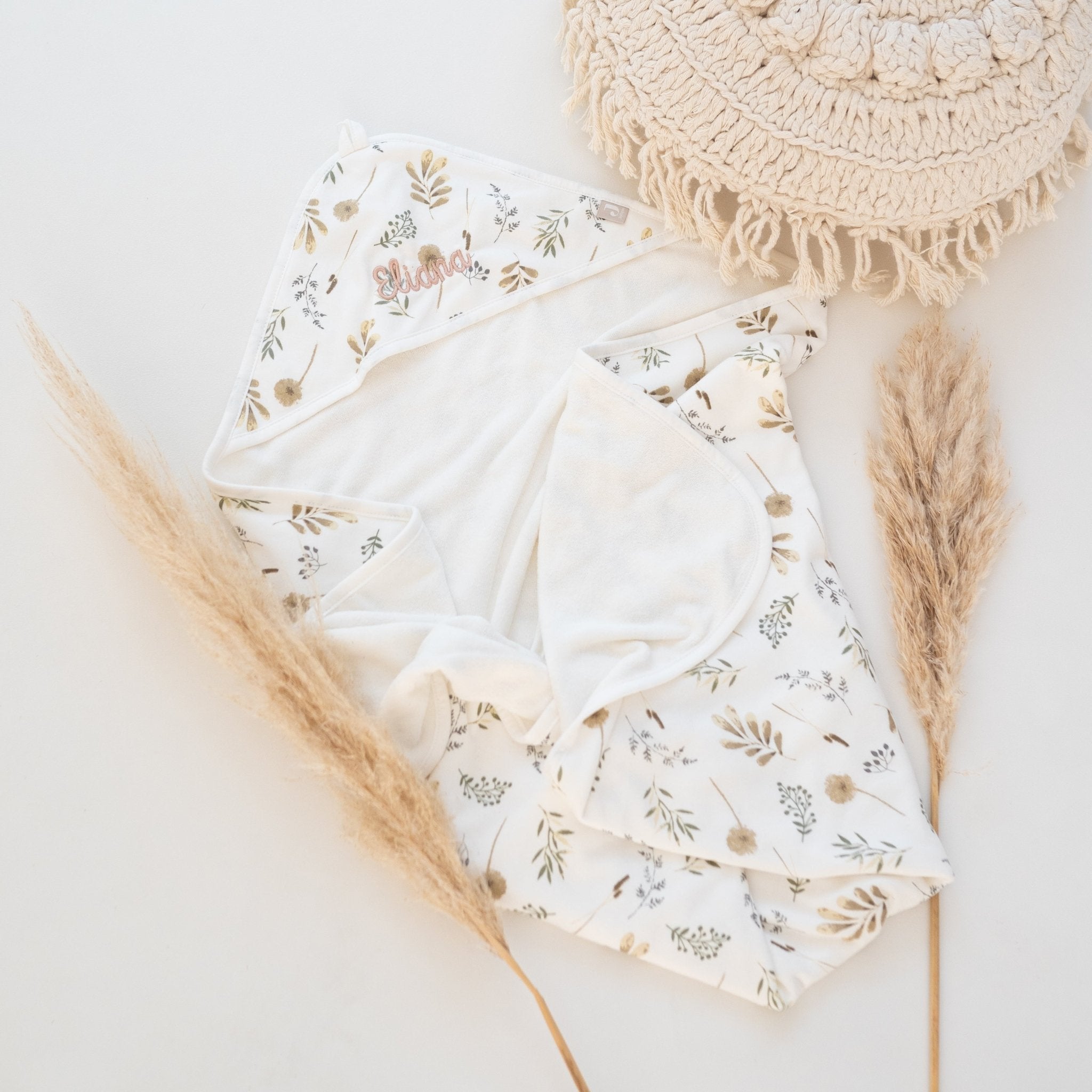 JOLLEIN Baby Kapuzenhandtuch personalisiert - Teddybären, Wildblumen, Maus Blumenwiese - wunderwunsch