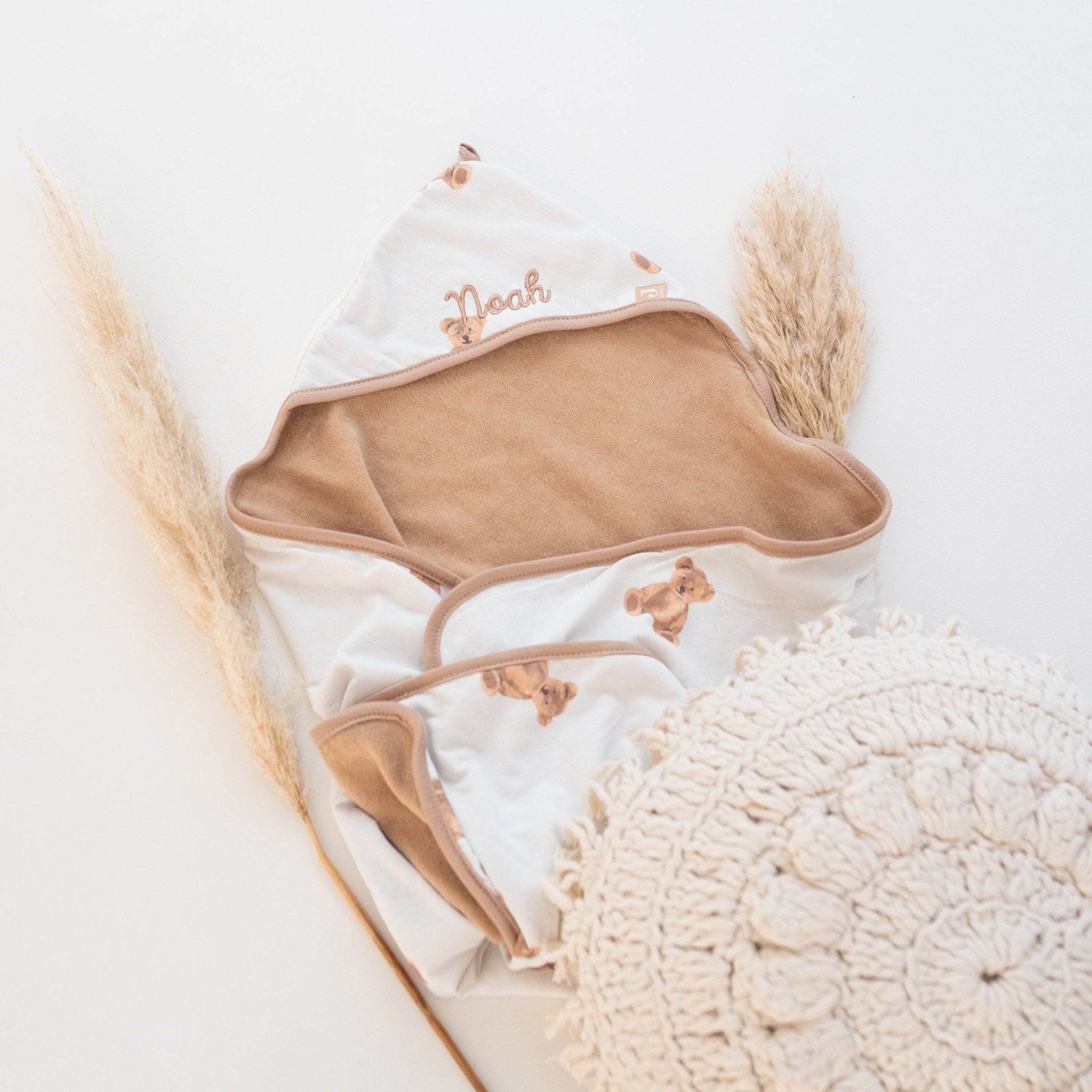 JOLLEIN Baby Kapuzenhandtuch personalisiert - Teddybären, Wildblumen, Maus Blumenwiese - wunderwunsch