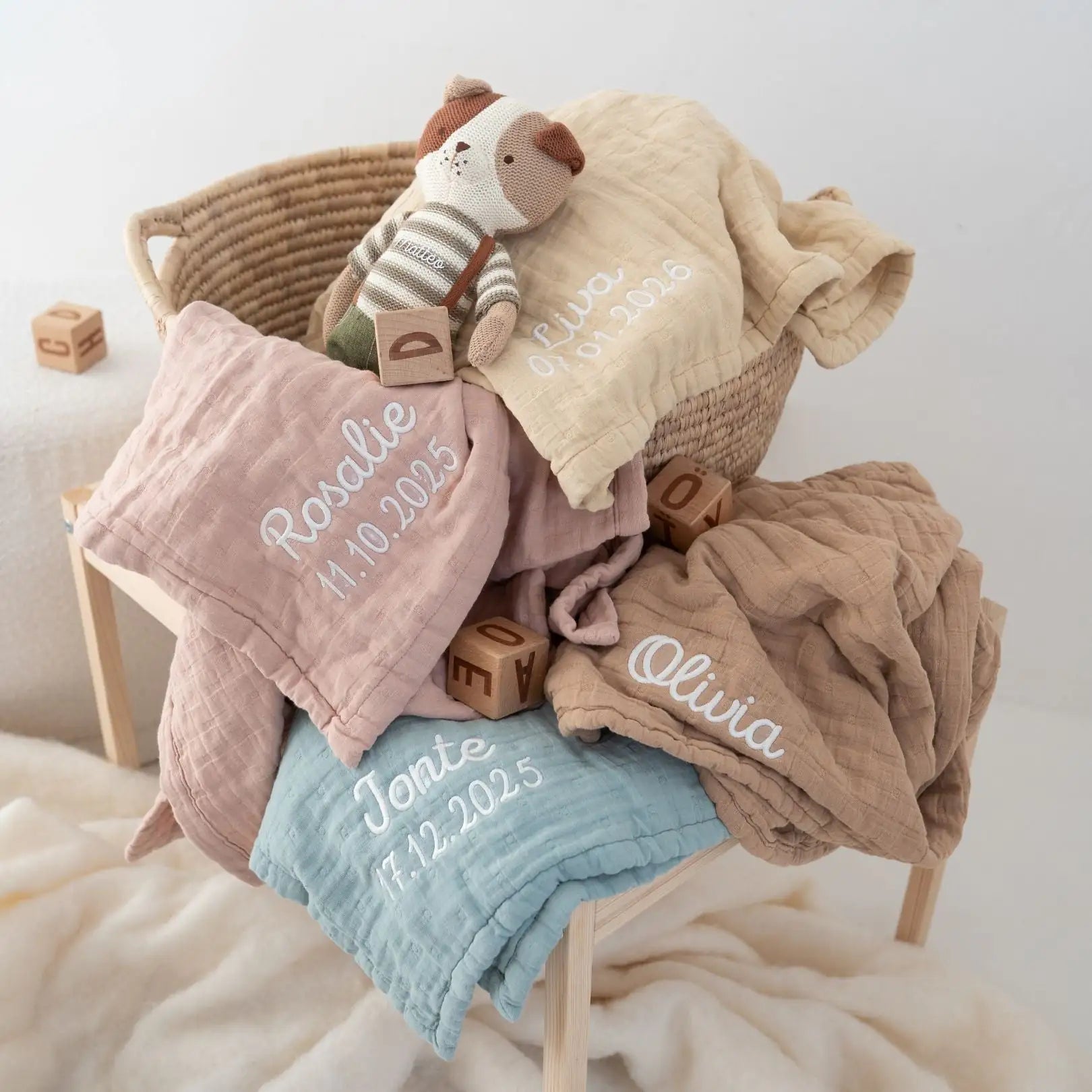 JOLLEIN Baby Musselin Mulldecke personalisiert - wunderwunsch