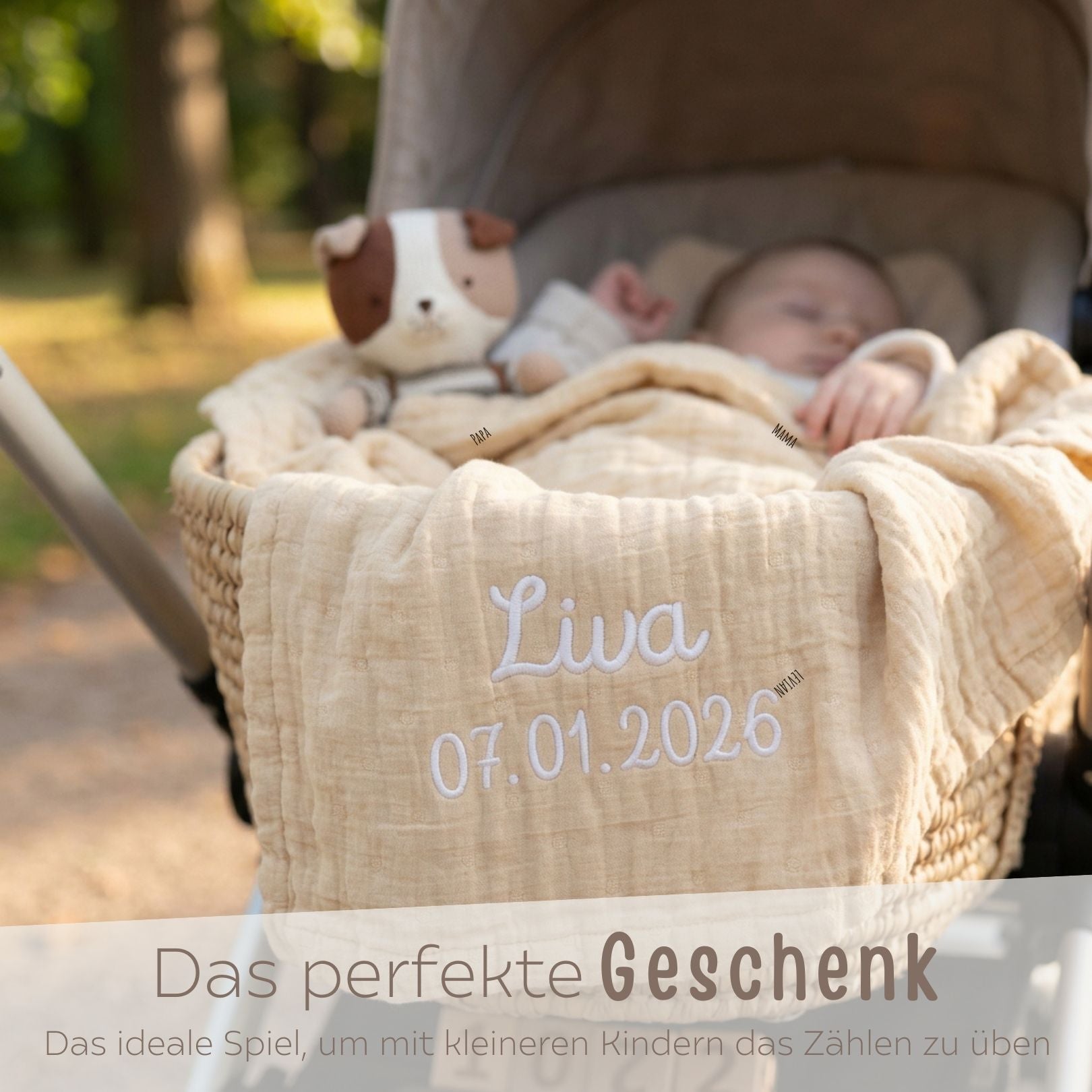 JOLLEIN Baby Musselin Mulldecke personalisiert - wunderwunsch