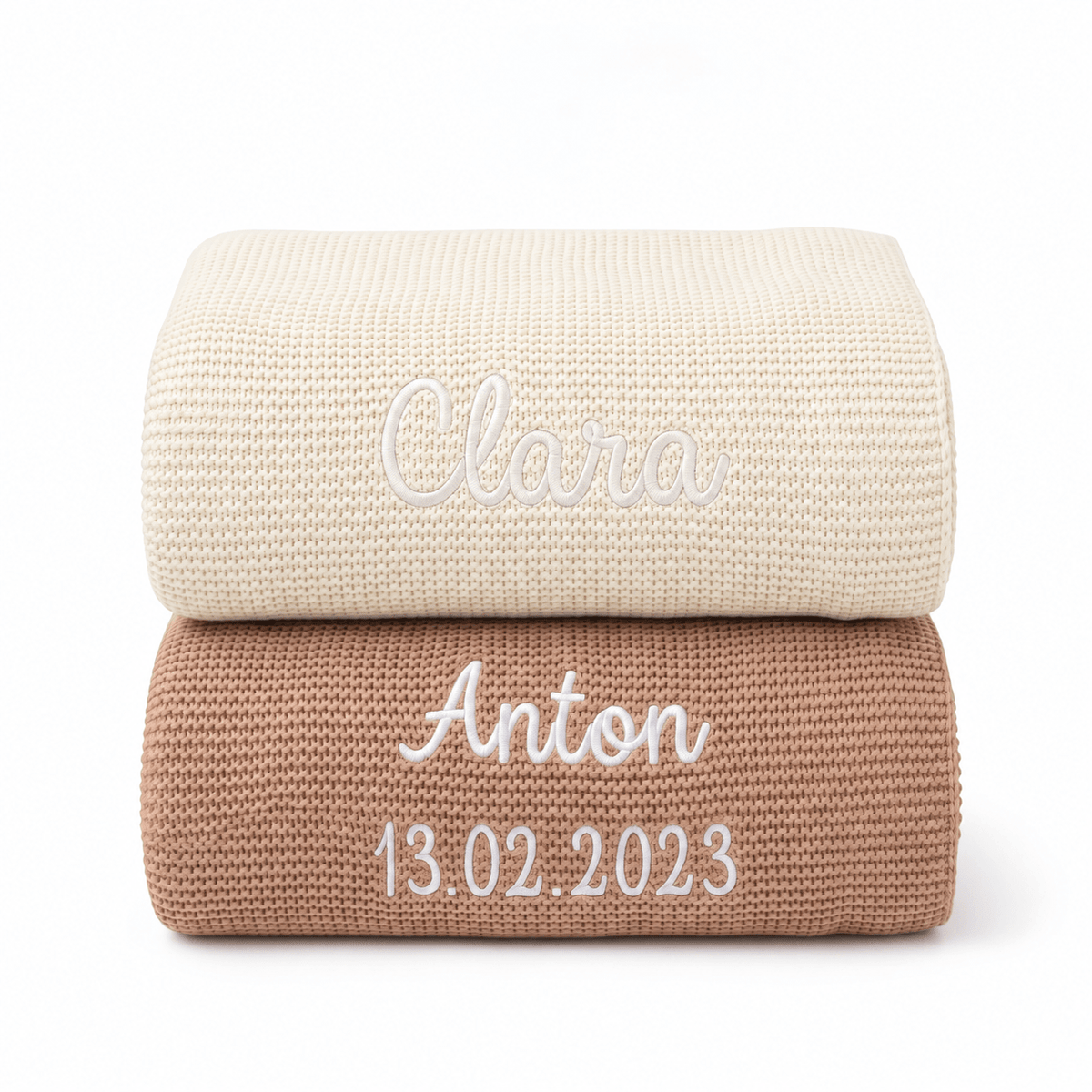 JOLLEIN Baby Strickdecke personalisiert - neutrale Töne - wunderwunsch