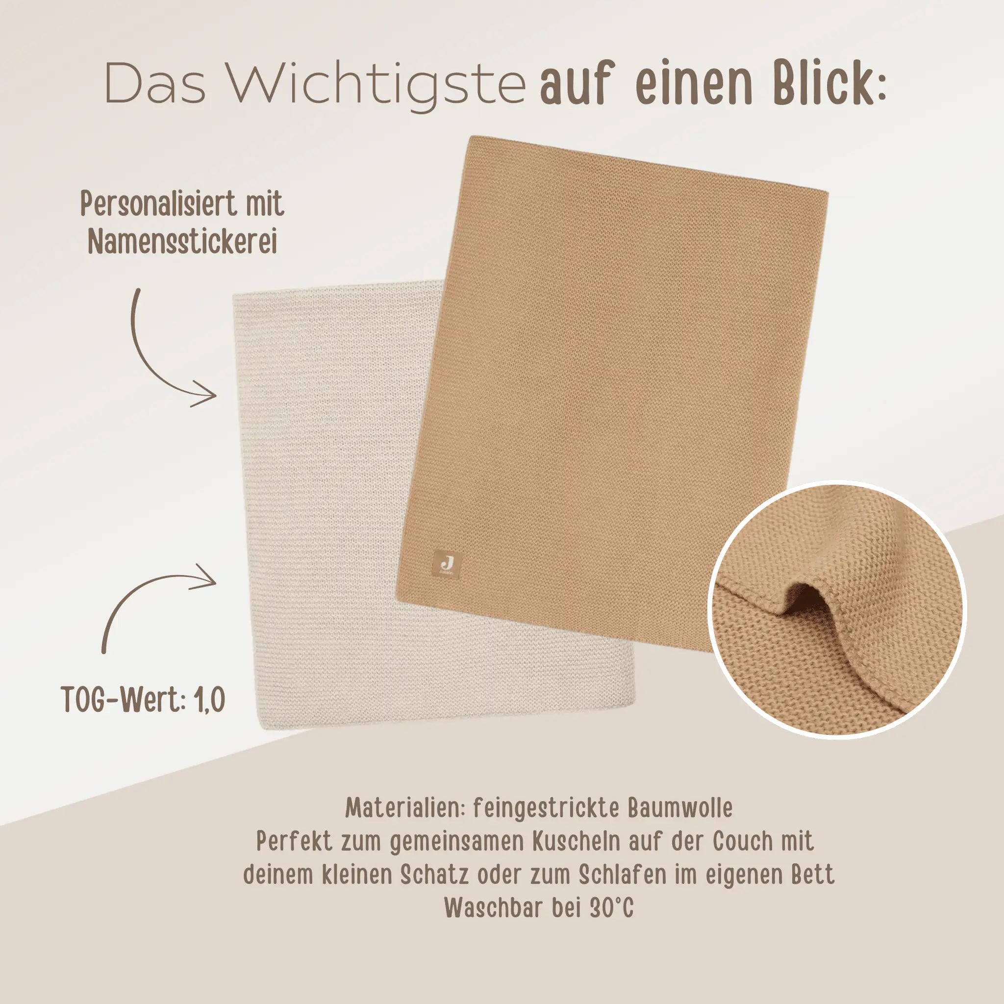 JOLLEIN Baby Strickdecke personalisiert - nougat oder biscuit - wunderwunsch