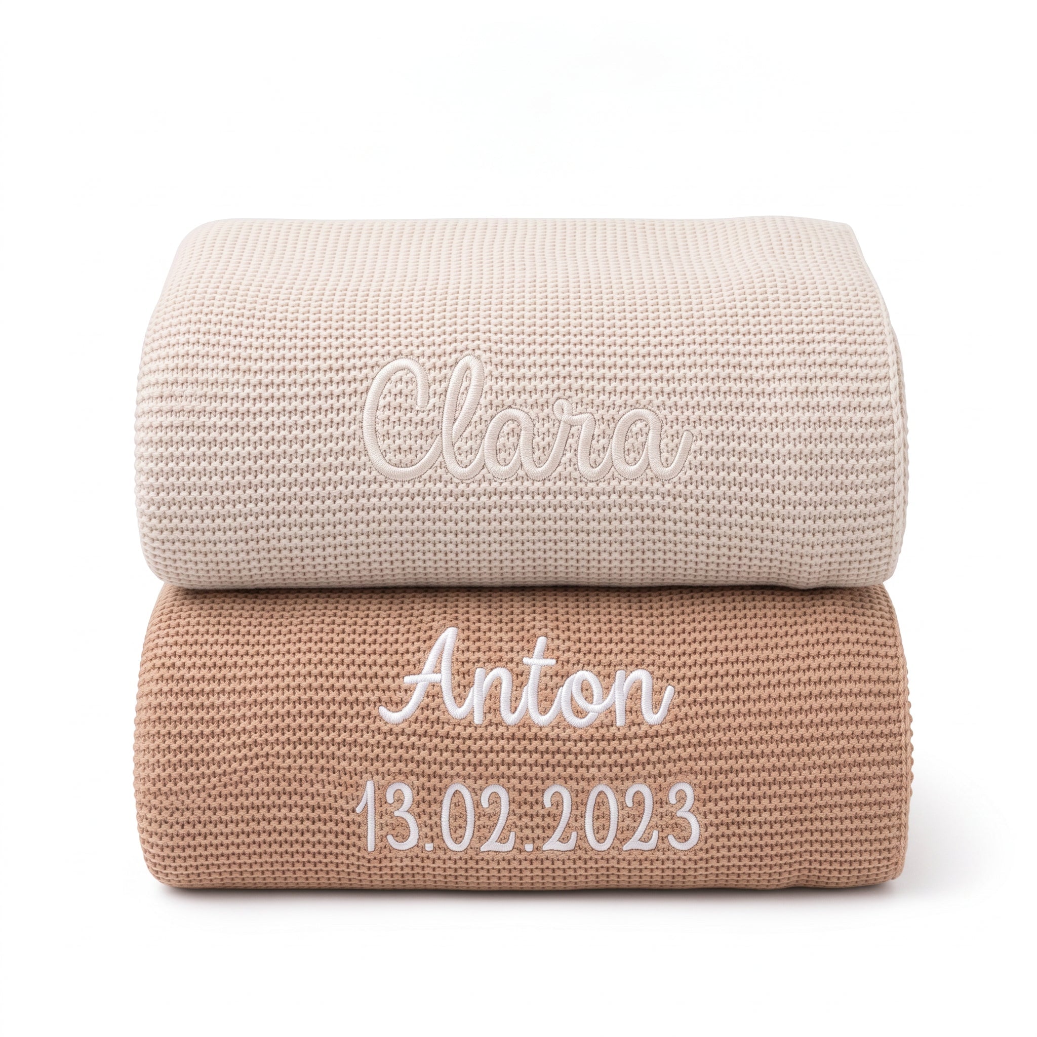 JOLLEIN Baby Strickdecke personalisiert - nougat oder biscuit - wunderwunsch