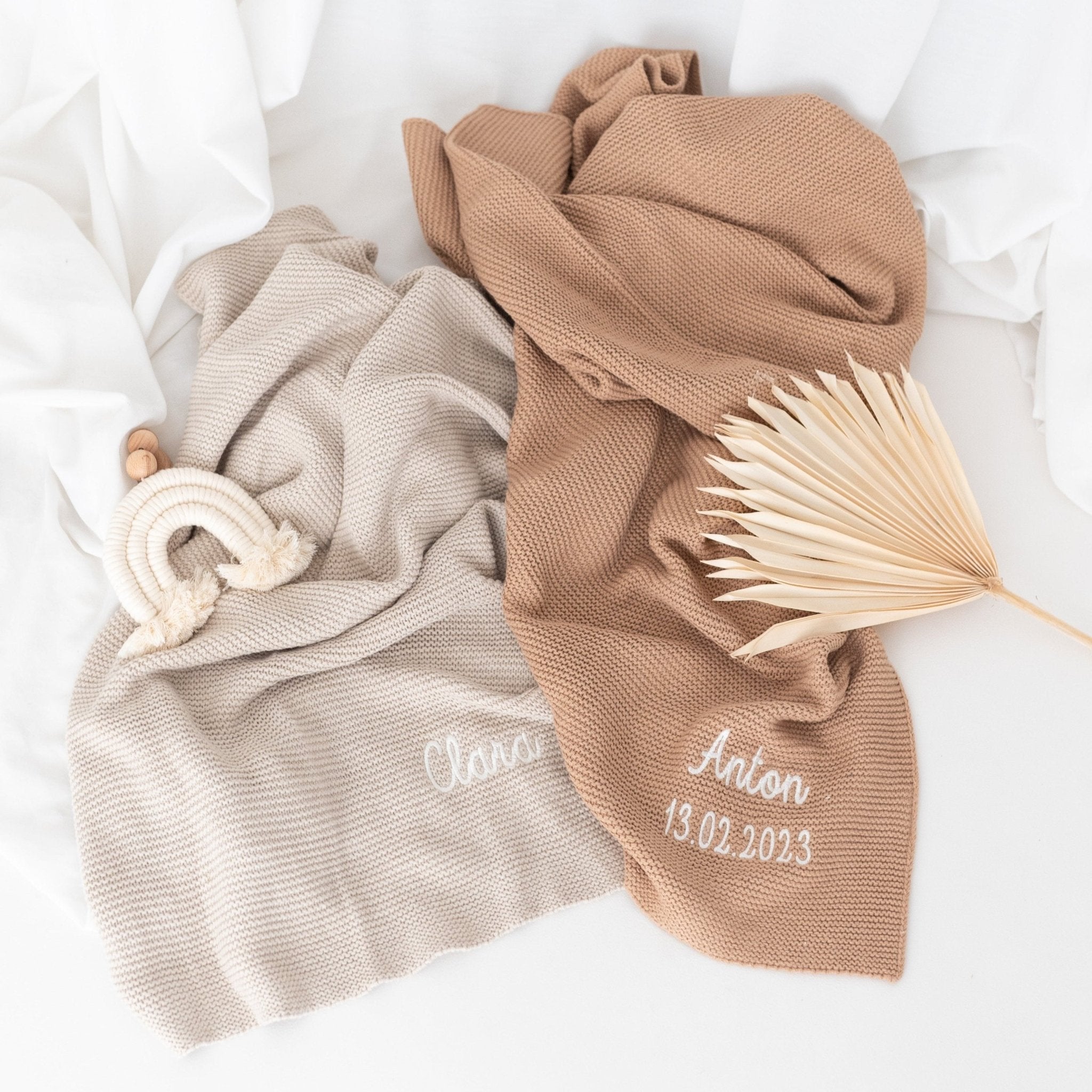JOLLEIN Baby Strickdecke personalisiert - nougat oder biscuit - wunderwunsch