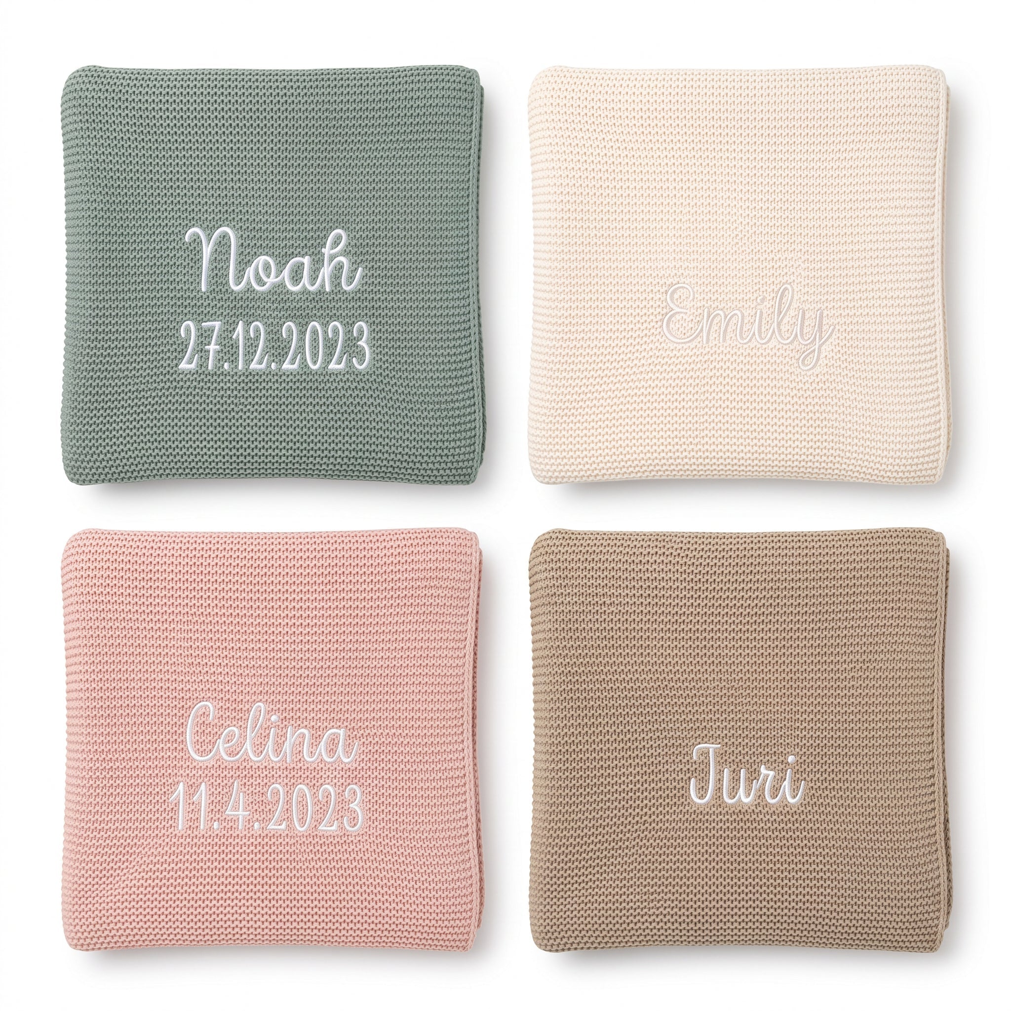 JOLLEIN Baby Strickdecke personalisiert - rose, olivgrün, mintgrün, creme - wunderwunsch