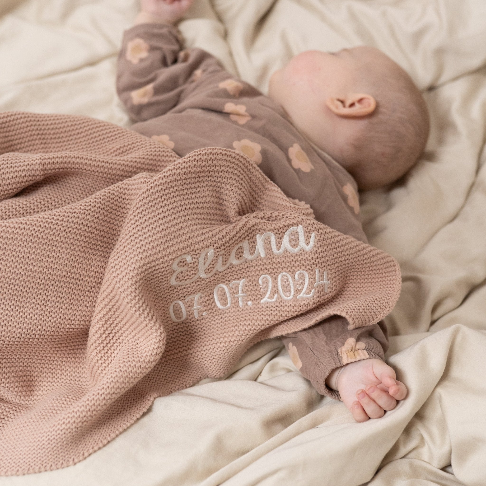 JOLLEIN Baby Strickdecke personalisiert - rose, olivgrün, mintgrün, creme - wunderwunsch