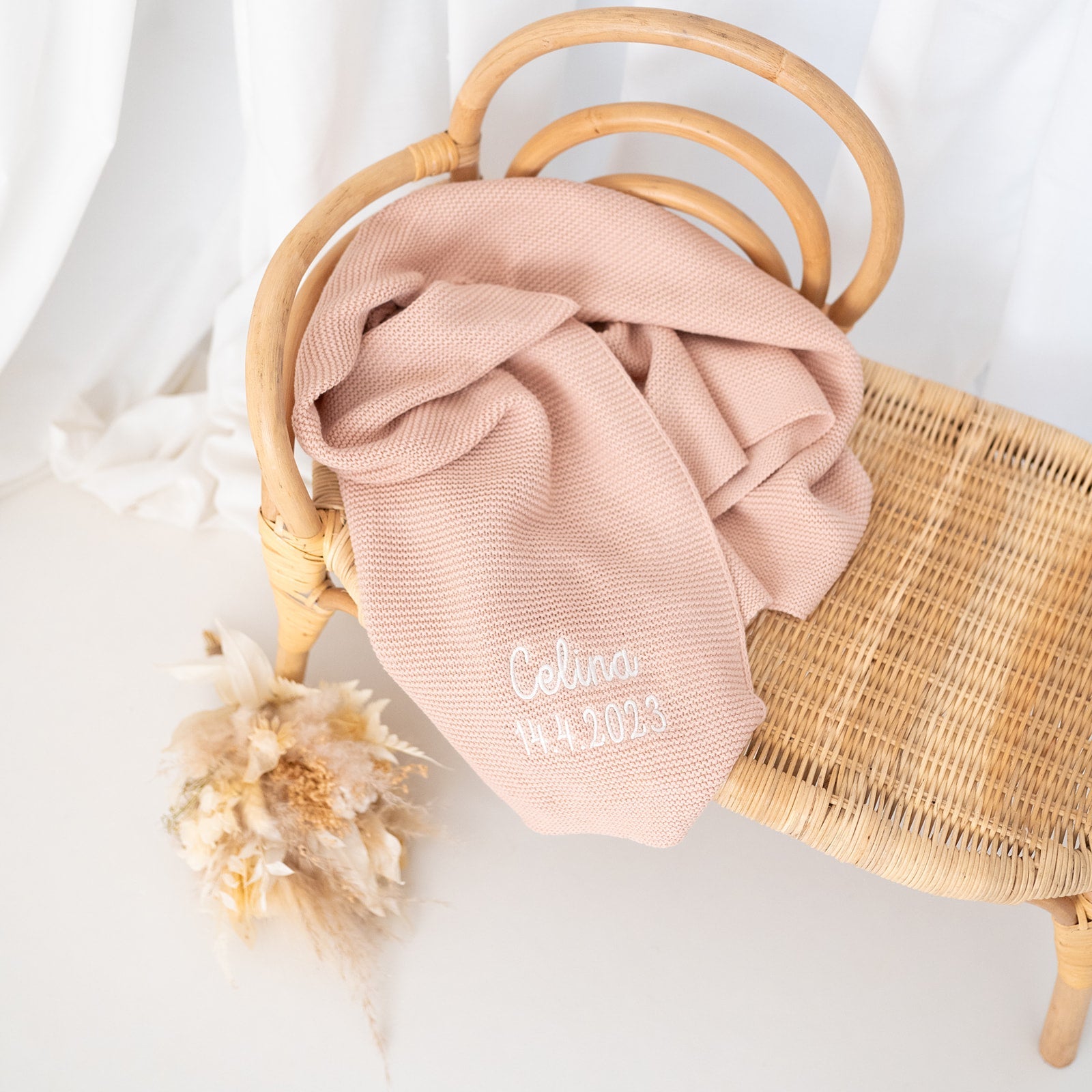 JOLLEIN Baby Strickdecke personalisiert - rose, olivgrün, mintgrün, creme - wunderwunsch