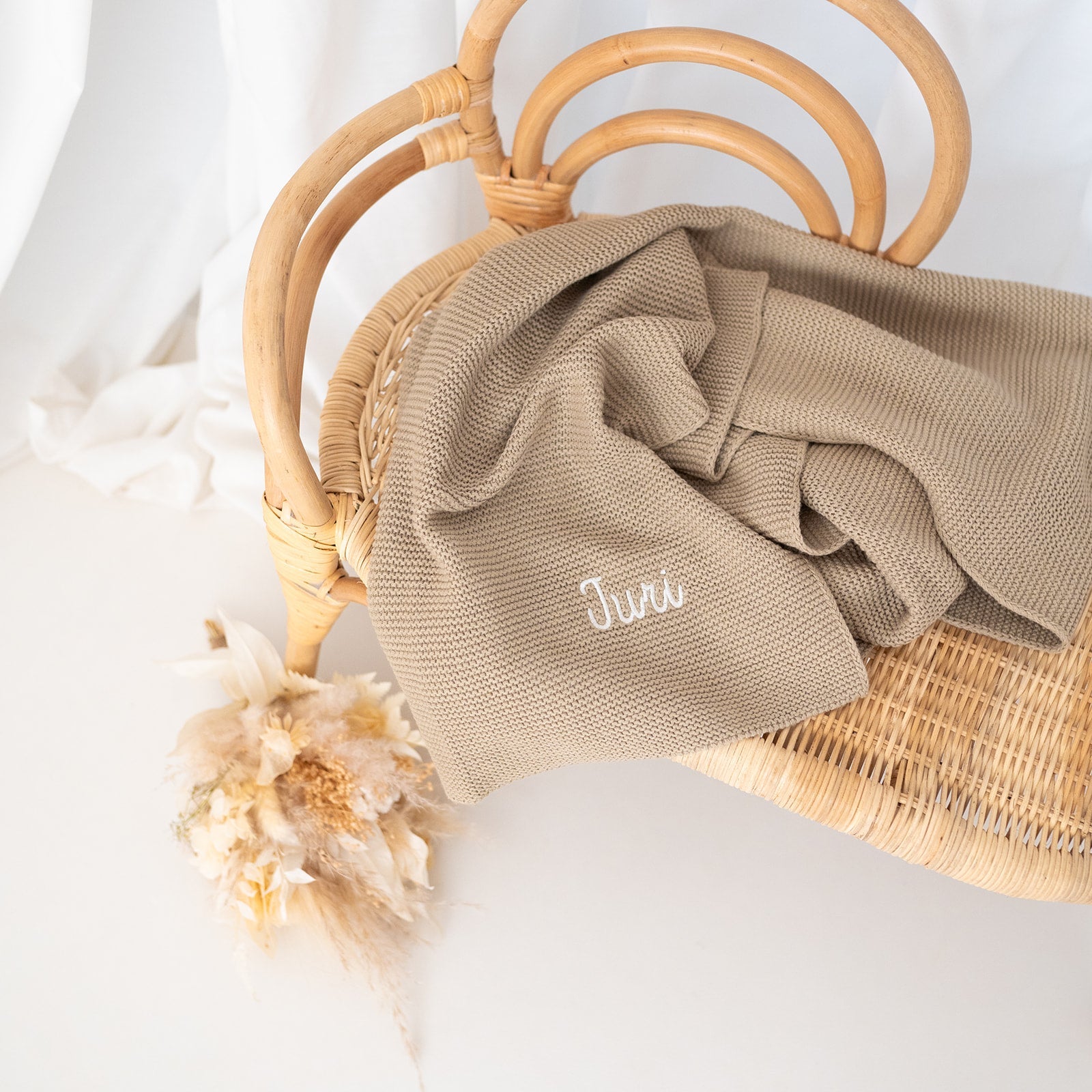 JOLLEIN Baby Strickdecke personalisiert - rose, olivgrün, mintgrün, creme - wunderwunsch